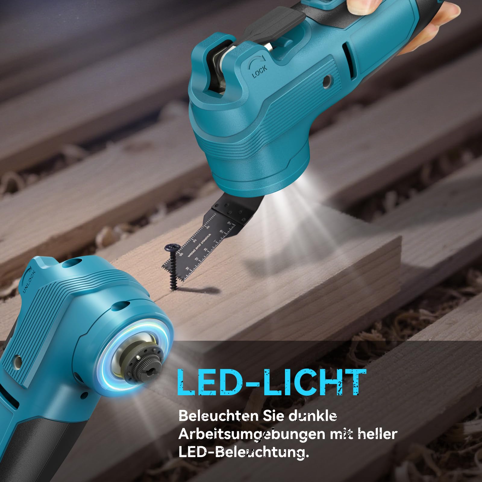 Yofuly Akku Multifunktionswerkzeug Kompatibel mit Makita 18V Akku, Multitool 6 Stufige Geschwindigkeit + Automodus, Geringer Amplitude Bürstenloser Motor mit 2x 4.0Ah Akkus, 23 Zubehör