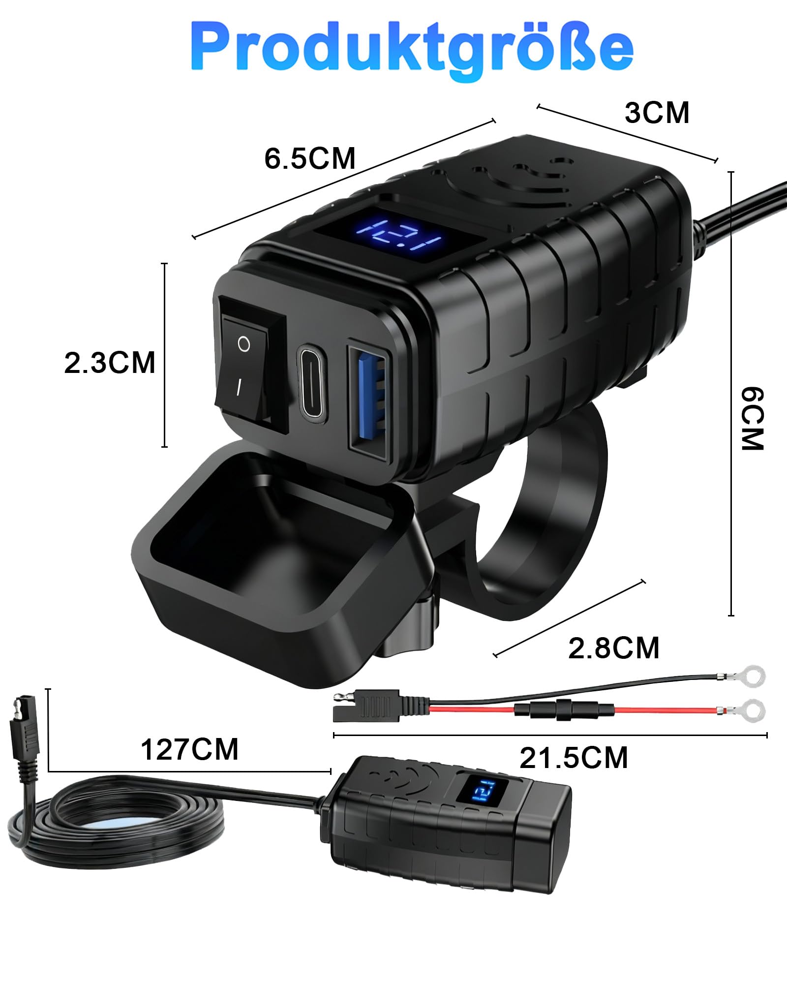 Prise USB Moto Etanche 12V: Chargeur USB Moto QC3.0 USB & PD Type C Accessoire Moto Prise USB Moto Avec Voltmètre et Interrupteur Marche pour 12V~24V Voiture/Camping-Car/Véhicule/Bateau
