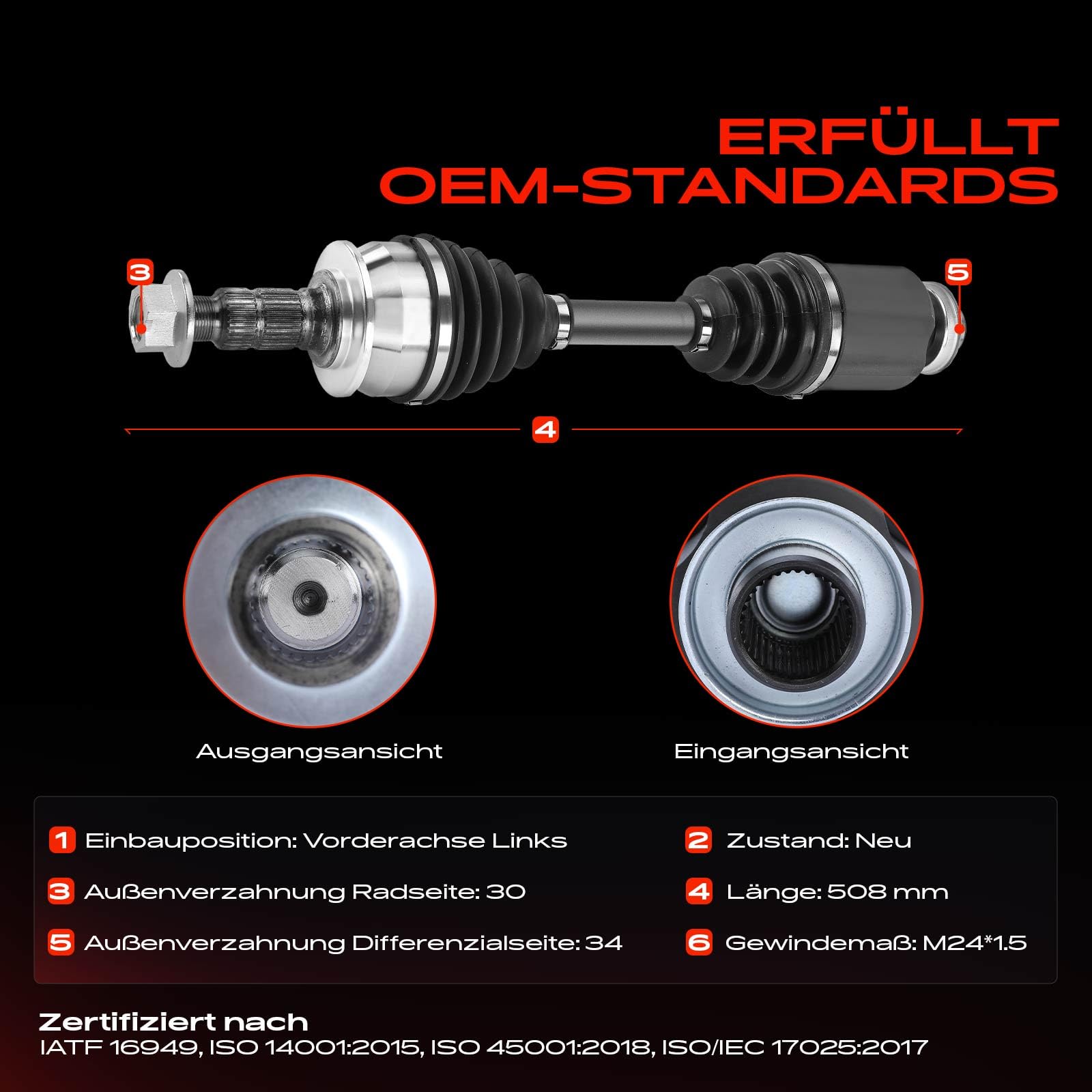 Frankberg Eje motriz Eje de transmisión Transmisión automática Eje delantero Izquierda Compatible con Volt 1.4L 2012-2022 Ampera R12 1.4L 2011-2015 Replace# 22816826