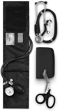 ASA TECHMED Nurse EMT Starter Pack Stethoscope, Blood Pressure Monitor and Trauma 7.5 EMT Shear Ideal Gift for Nurses, Medical Students, Firefighters, Police and Personal Use (Black) Standard