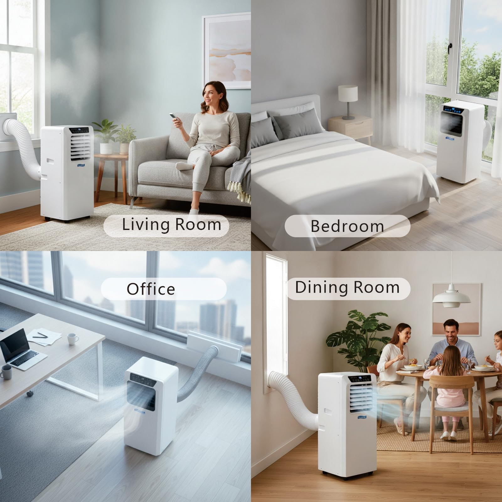 Aire Acondicionado Portátil # Climatizador portátil silencioso con refrigeración, deshumidificador y Ventilador, Control Remoto, 12 H Ruedas, Kit de Ventana, para Dormitorio, 9000BTU