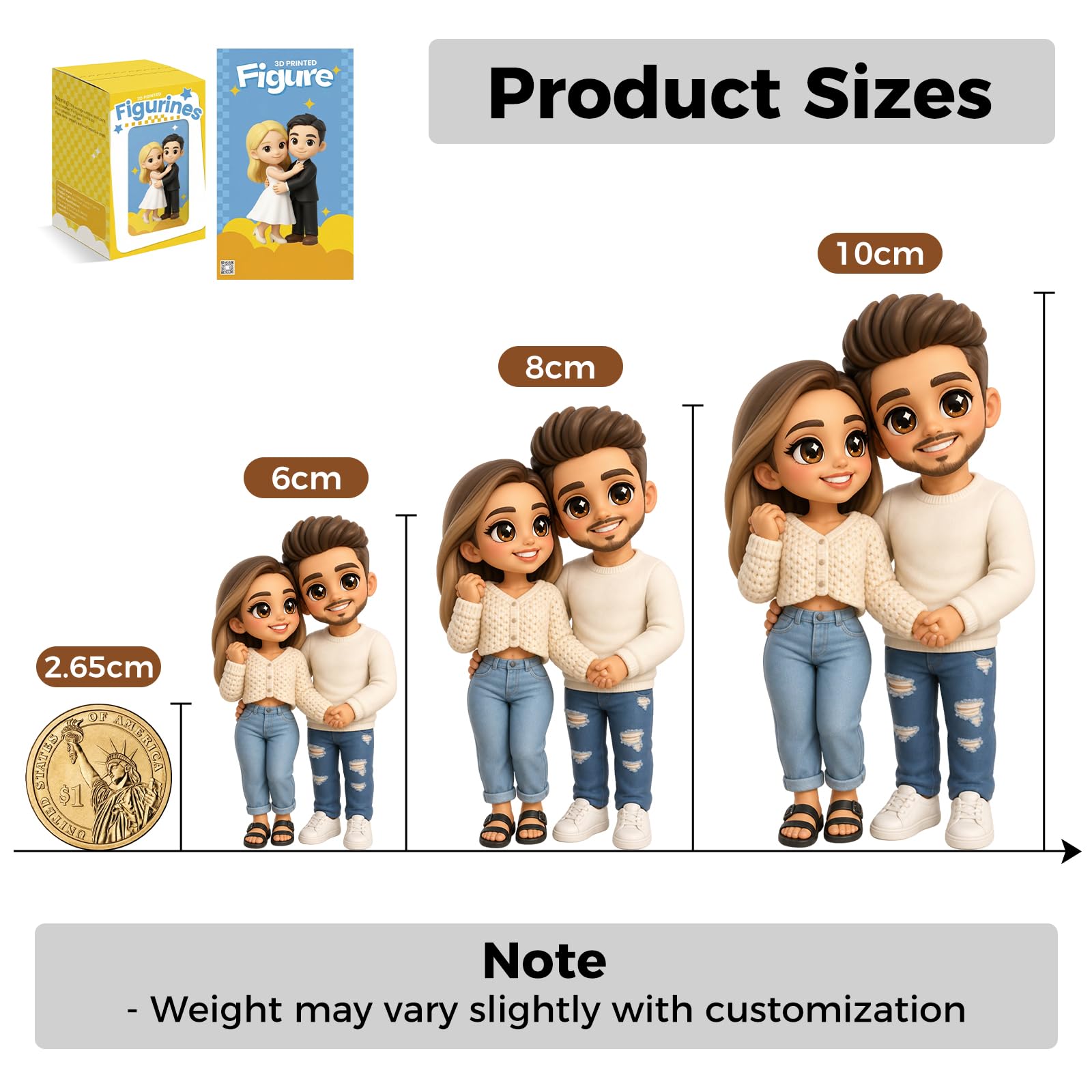 Figura Personalizada 3D Mini Estatua de Resina Ultra HD Estilo de Dibujos Animados Estatua Coleccionable para Hombres Mujeres Pareja Regalo Único Personalizado en Cumpleaños Aniversario Navidad Bodas