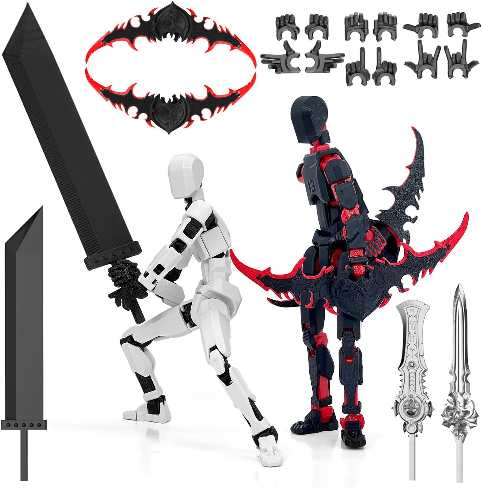 (Assembly Completed) T13 Action Figure Set, Titan 13 Robot Dummy 3D Printed robo 13 Action Figure Articulated, Lucky 13 Gift for Collectors Desktop Decorations (Black Red+White)