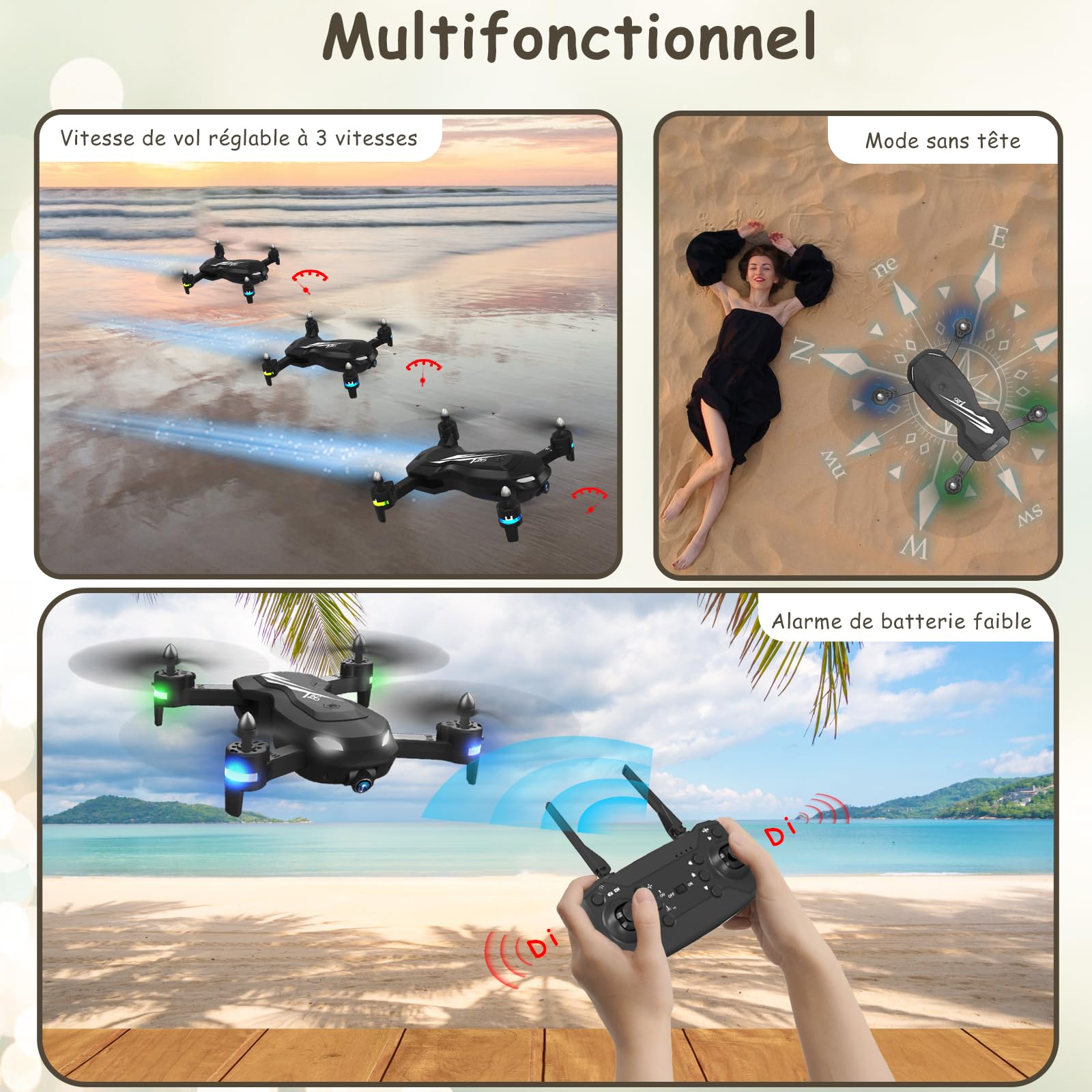 Drone avec Caméra HD 1080P, Wipkviey T26 drone enfant adulte avec vidéo, Flip 3D, Capteur de gravité, Maintien de l'altitude, Mode sans tête