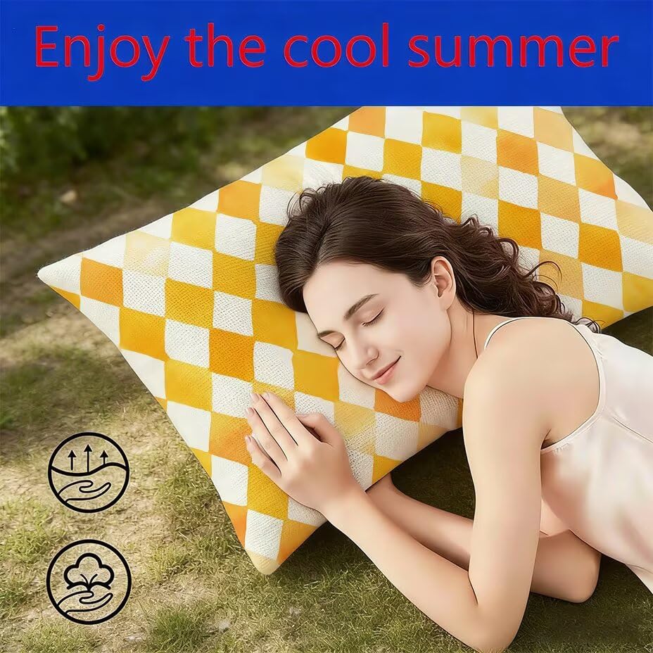 Housse de coussin décorative de jardin 70x90 anti-UV imperméable jaune treillis