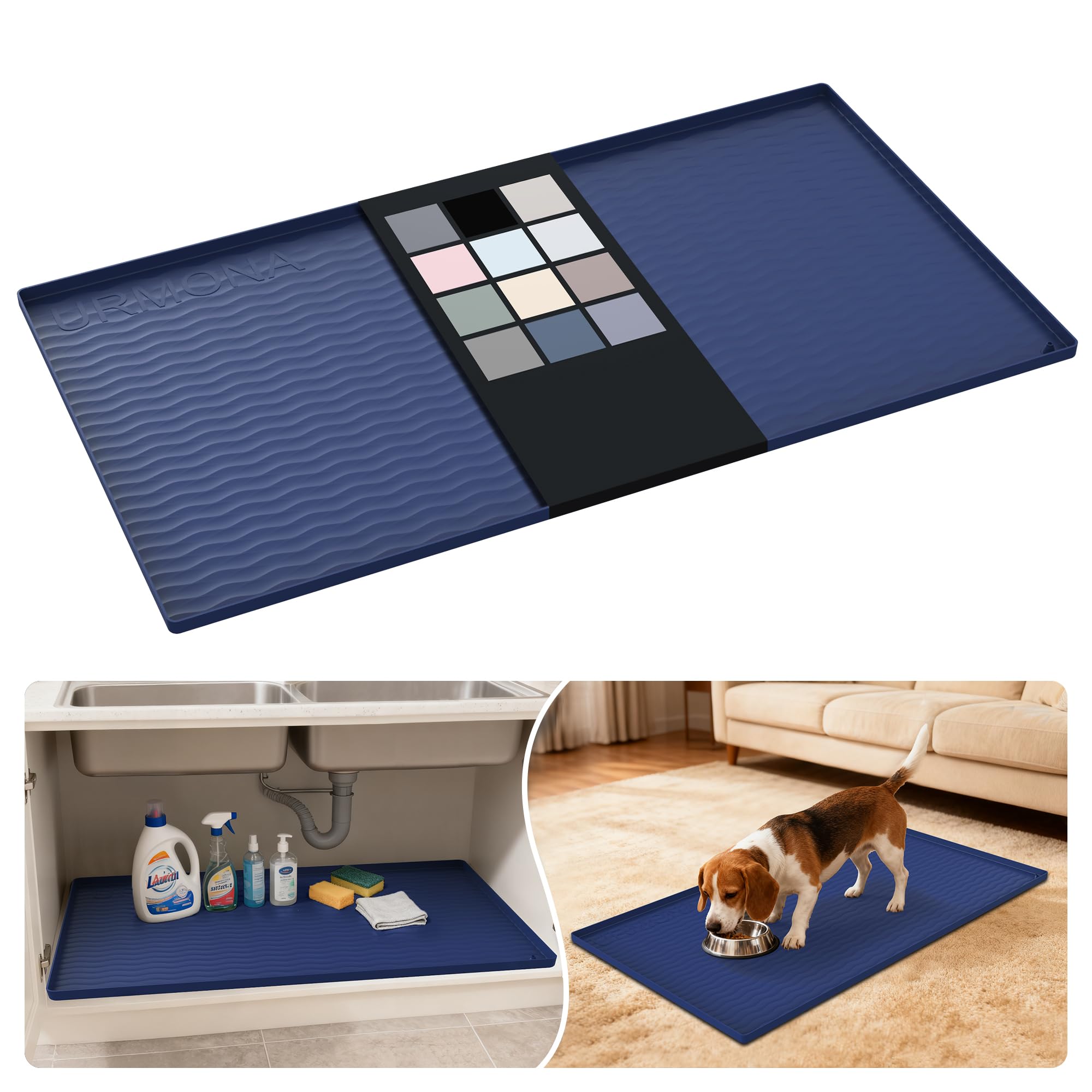 URMONA Waterproof Silicone Under Sink Mat, 40 x 22 in, Flexible Shelf Liner