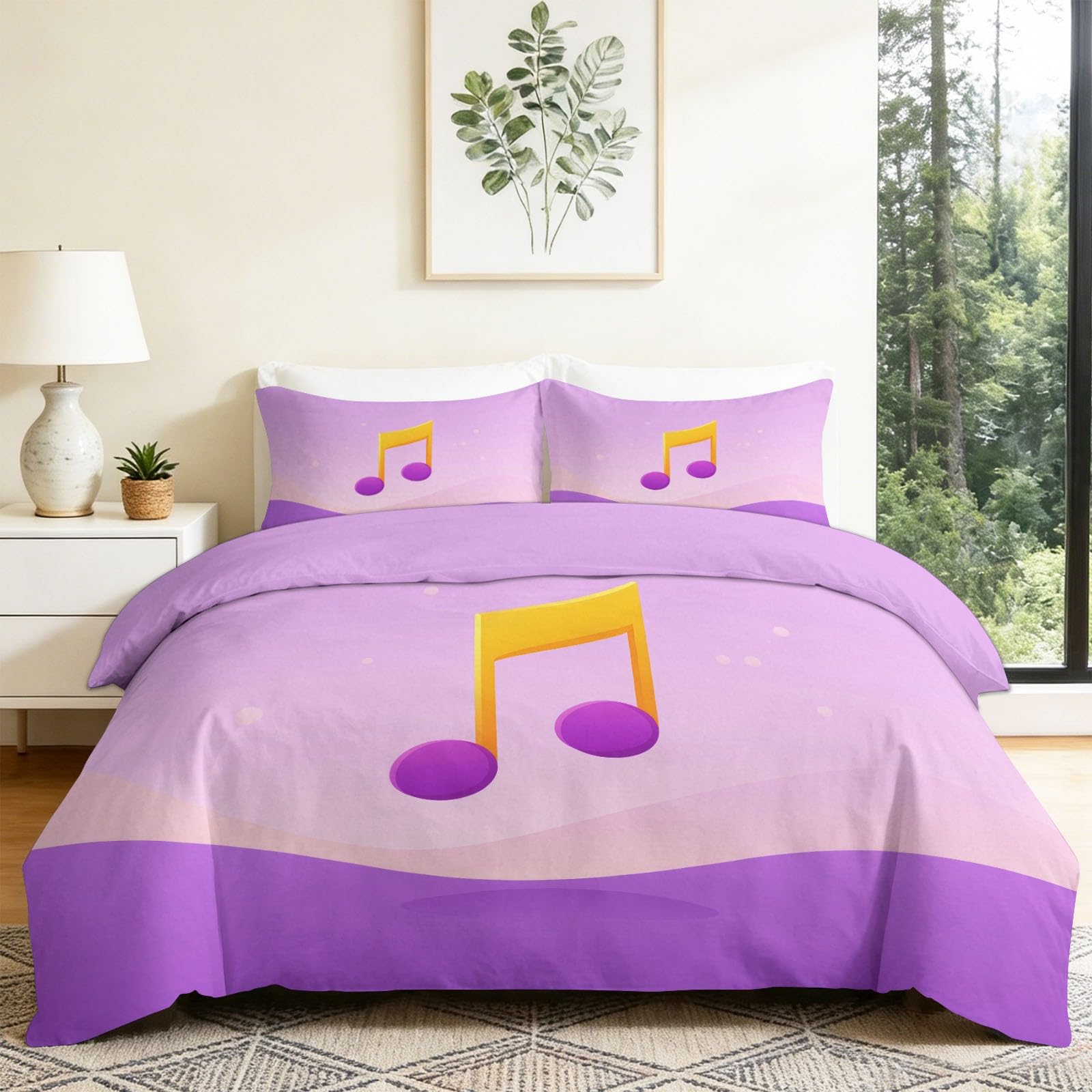 Parure de lit 90x200 cm violette vagues musicales avec housse de couette en microfibre