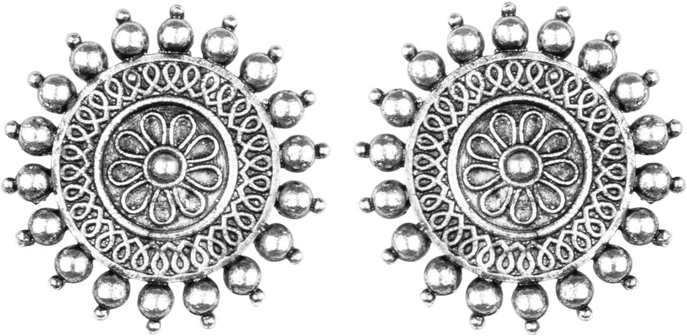 Jewel PariOxidized Round Big Stud Earring Set For womens