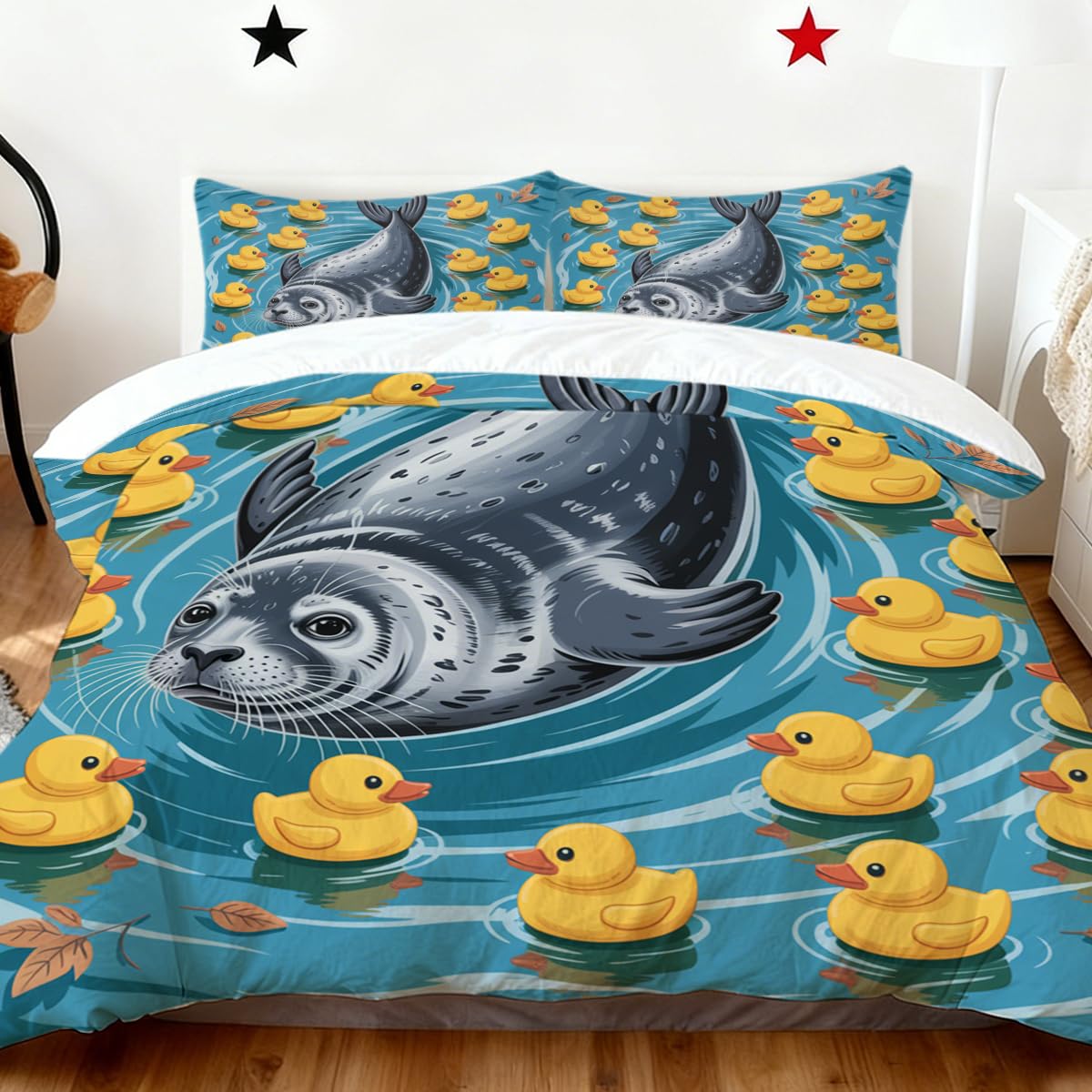 BlessLiving Duvet Cover Set, Blue Yellow, Single