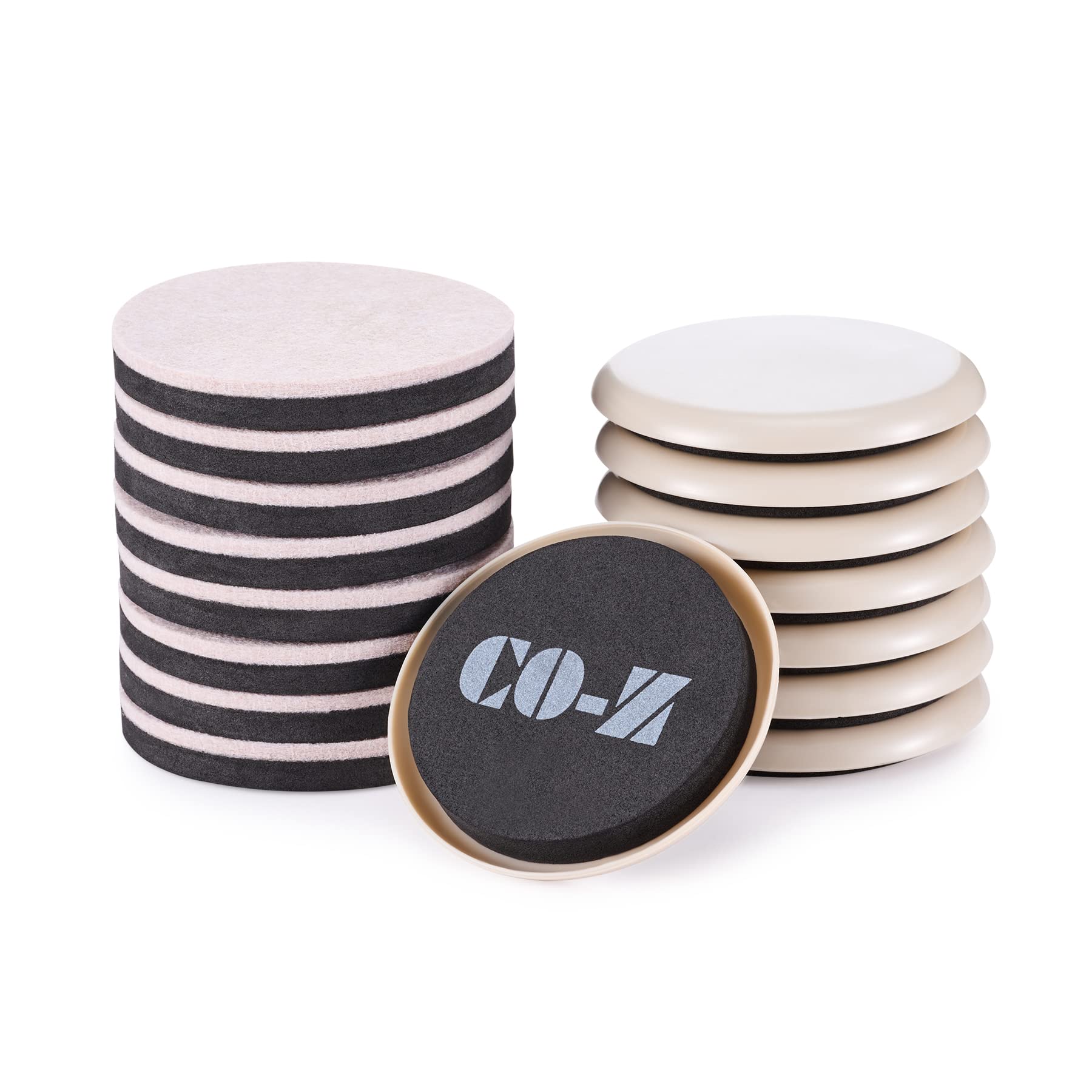 CO-ZFelt Furniture Sliders, 3 1/2" Reusable Furniture Sliders for Carpet Hardwood Floors - 16 Pack with 8 Plastic & 8 Felt Sliders, Heavy-Duty Furniture Gliders Movers, Moving Pads for Hard Surfaces