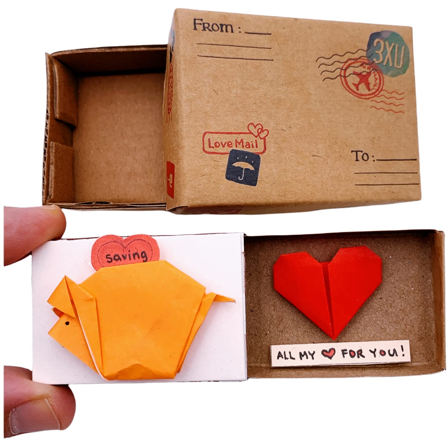 immi Origami Überraschung, kleines Geschenk in der Box (Sparschwein/Herz)