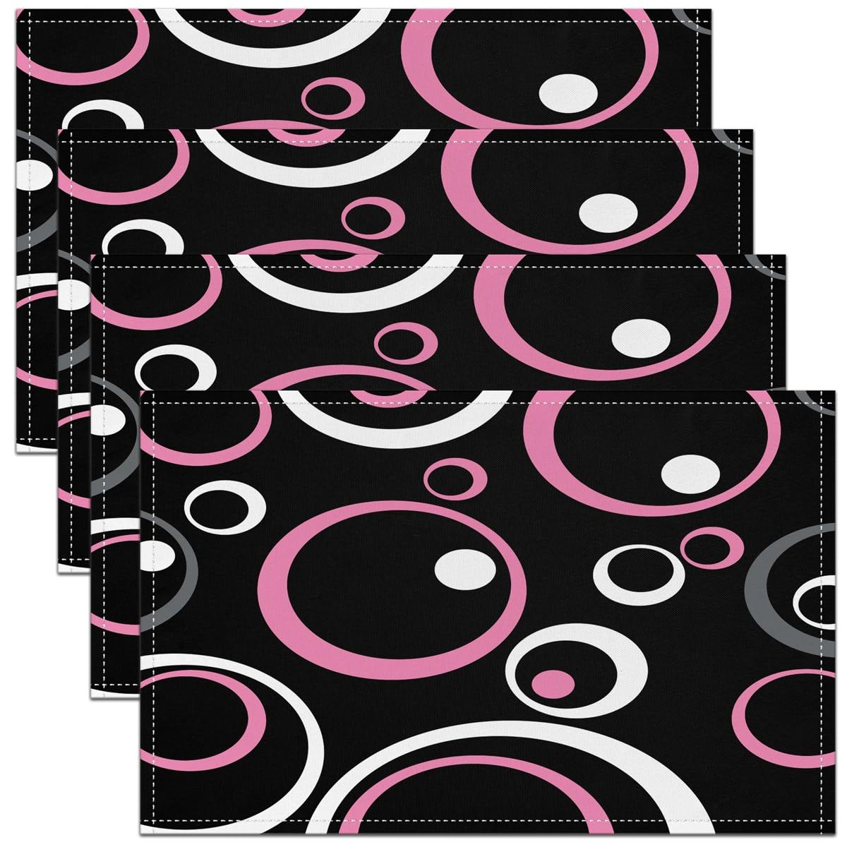 Geometric Circle Pink White Black Table Place Mats Set 45X30cm Placemats Set of 4 for Decor Modern Art Placemat for Kitchen Dining Table Decor Indoor Outdoor Abstract Art