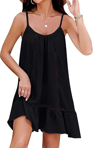 Blooming Jelly Womens Beach Cover Up Dress Flowy Spaghetti Strap Sleeveless Swimsuit Coverup Cute Summer Vacation Sundress