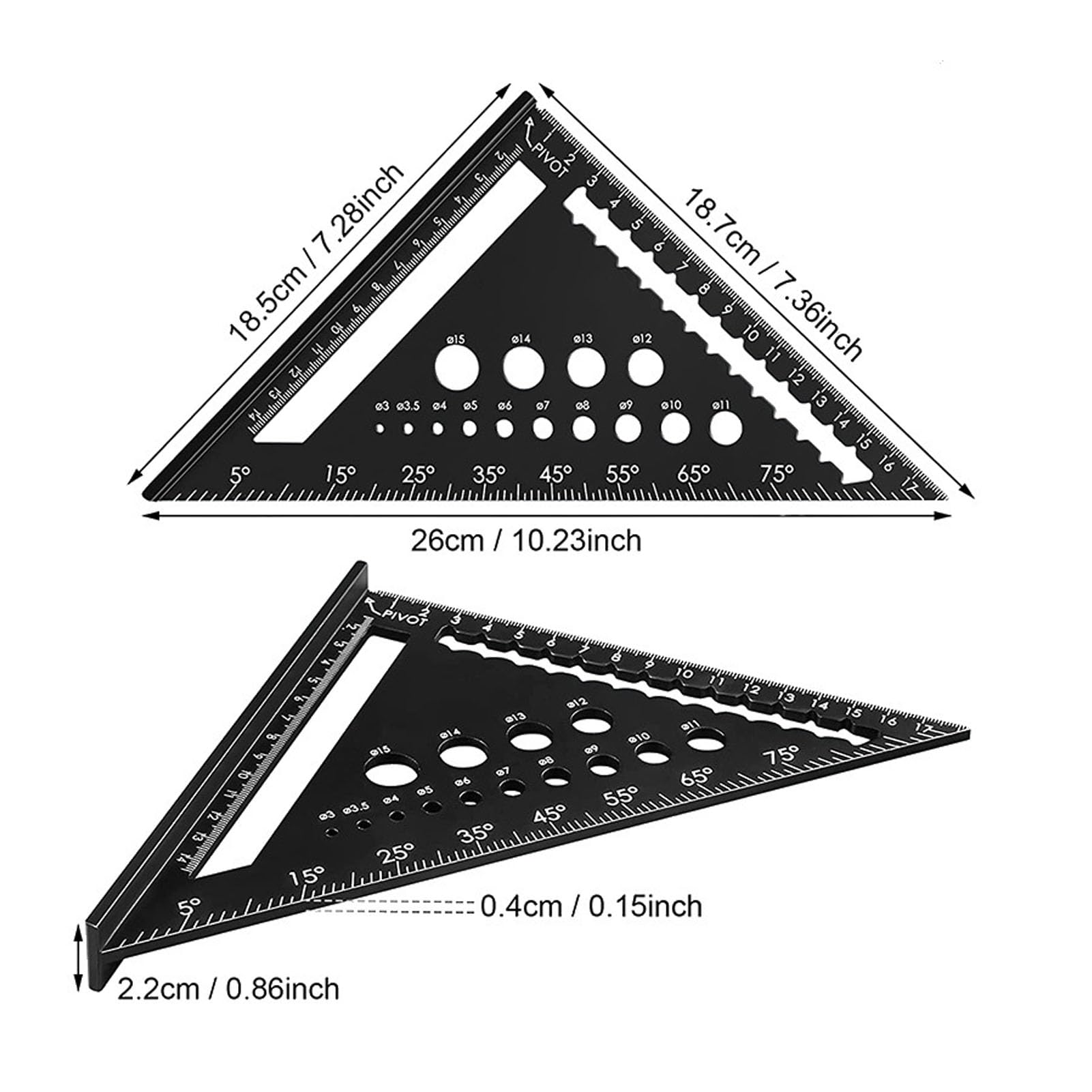 7 Inch Aluminum Rafter Square for Woodworking and Carpentry Multi-Function Layout Tool for Marking Angles and Square Cuts (Black) - Image 2