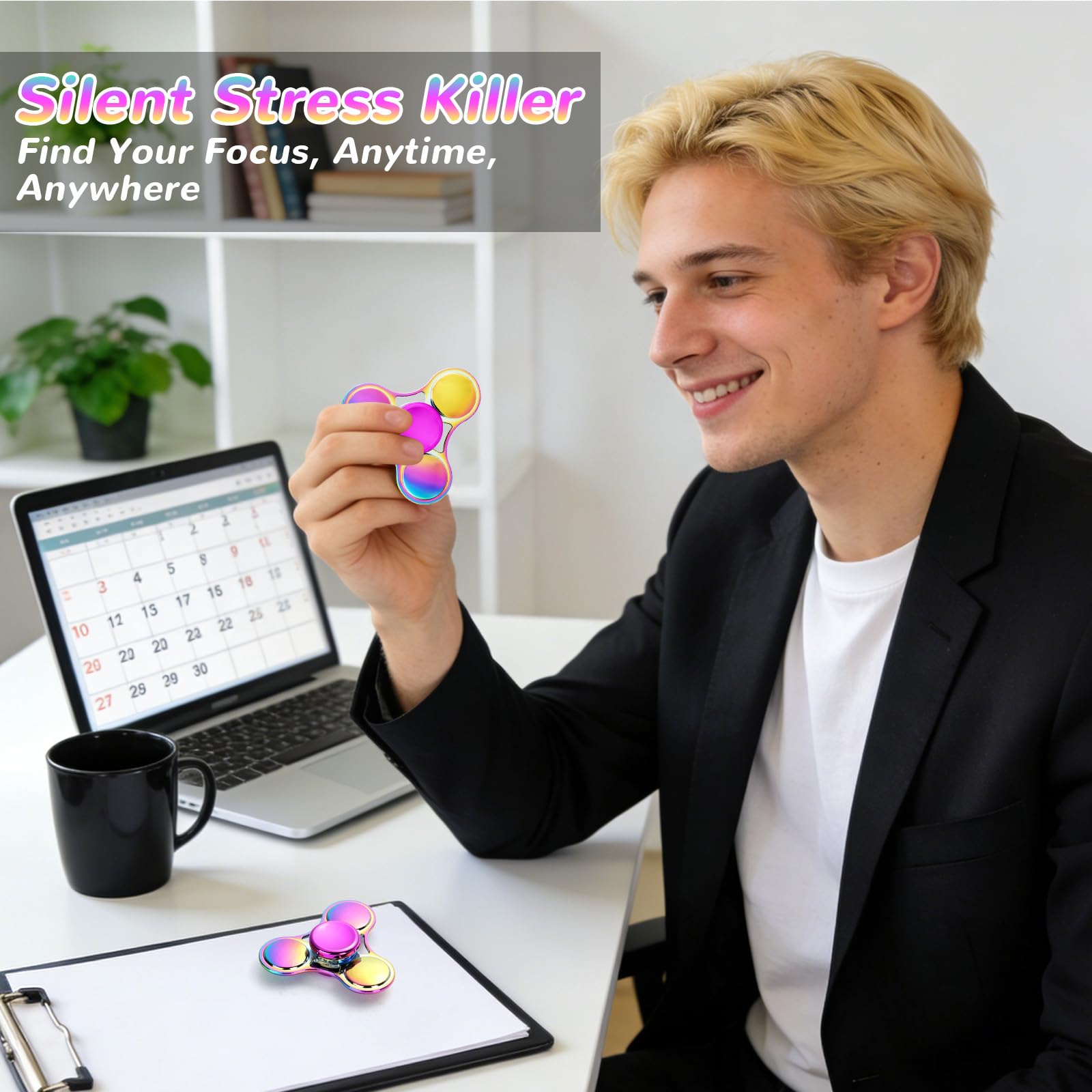 SCIONE Metal Fidget Spinner, Rainbow Alloy Anti-Stress Toy, High-Speed R188 Bearing for 2-3 Min Spin - Image 2