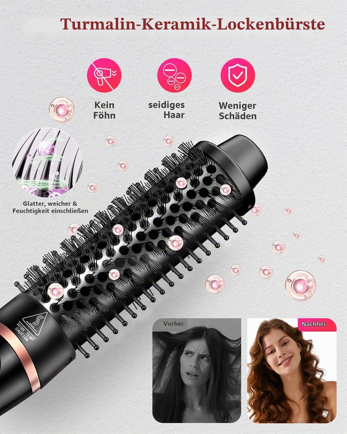 5 in 1 Lockenstab, Schnellaufheizende Thermischer Bürste mit 4 austauschbaren Keramik Barrels (0,35"-1,25") Dual-Voltage Reisegeräte Geburtstagsgeschenk für Frauen - Lockenstab Set für Locken Föhnlook