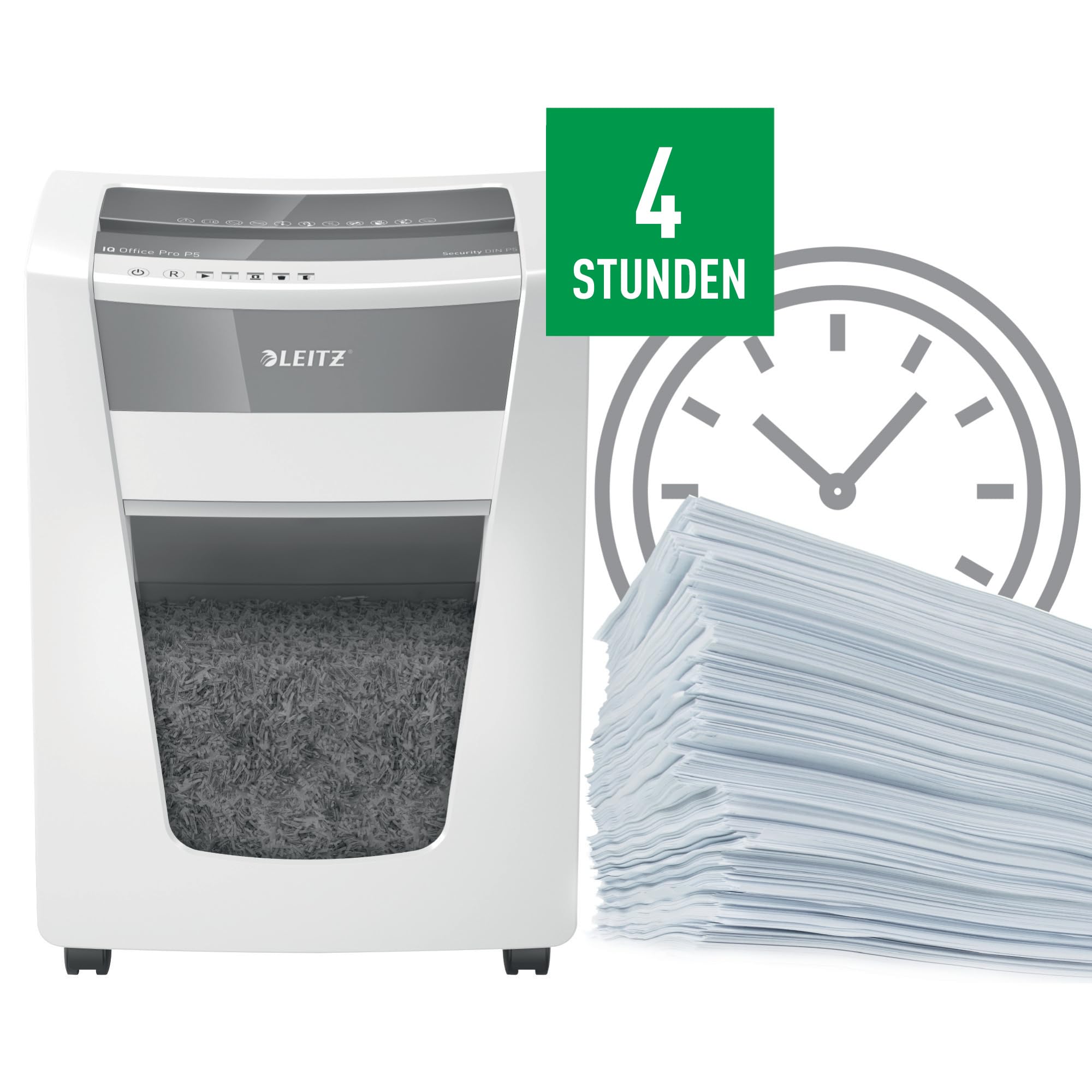 Leitz IQ Aktenvernichter Office Pro, Mikroschnitt Sicherheitsstufe P5, 17-15 Blatt (70-80 g/m²), TÜV+GS zertifiziert, 4 Stunden Dauerbetrieb, 30L Behälter, Sehr leiser Schredder für Büro, 80050000