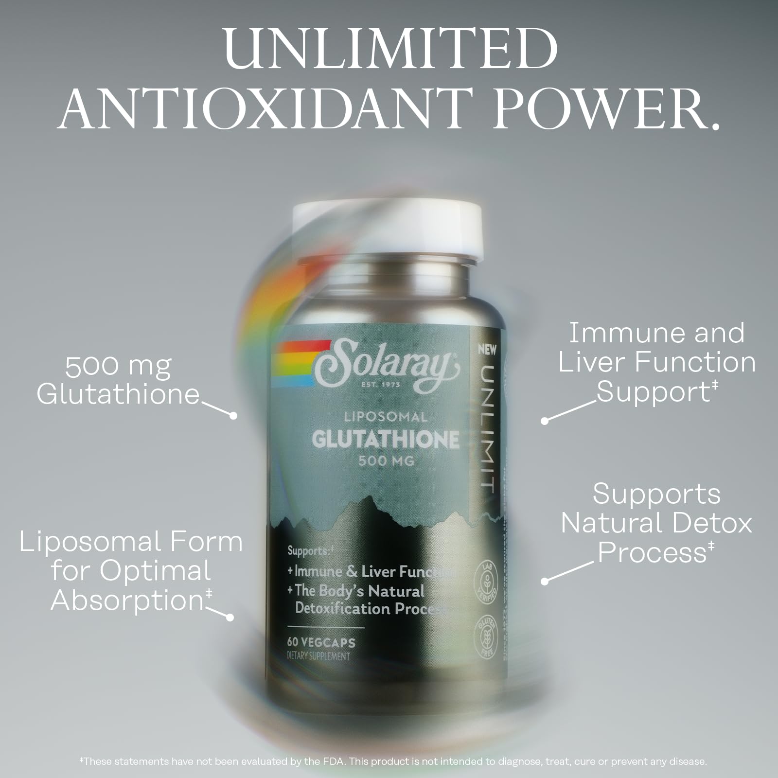 SOLARAY Liposomal Glutathione 500 mg - Antioxidant and Immune Support Supplement - Detoxification and Liver Support - Liposomal Glutathione Supplement - Vegan and Gluten Free