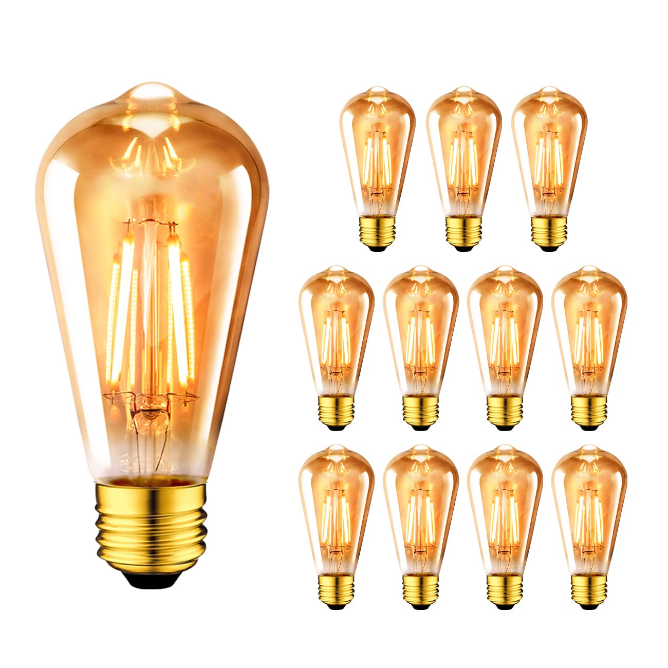 ANWIO Vintage Edison Light Bulb ST21 LED Filament Bulb 7W(60 Watt Equivalent) Dimmable 2500K (Amber Glow) Warm White E26 Medium Base, Amber Glass