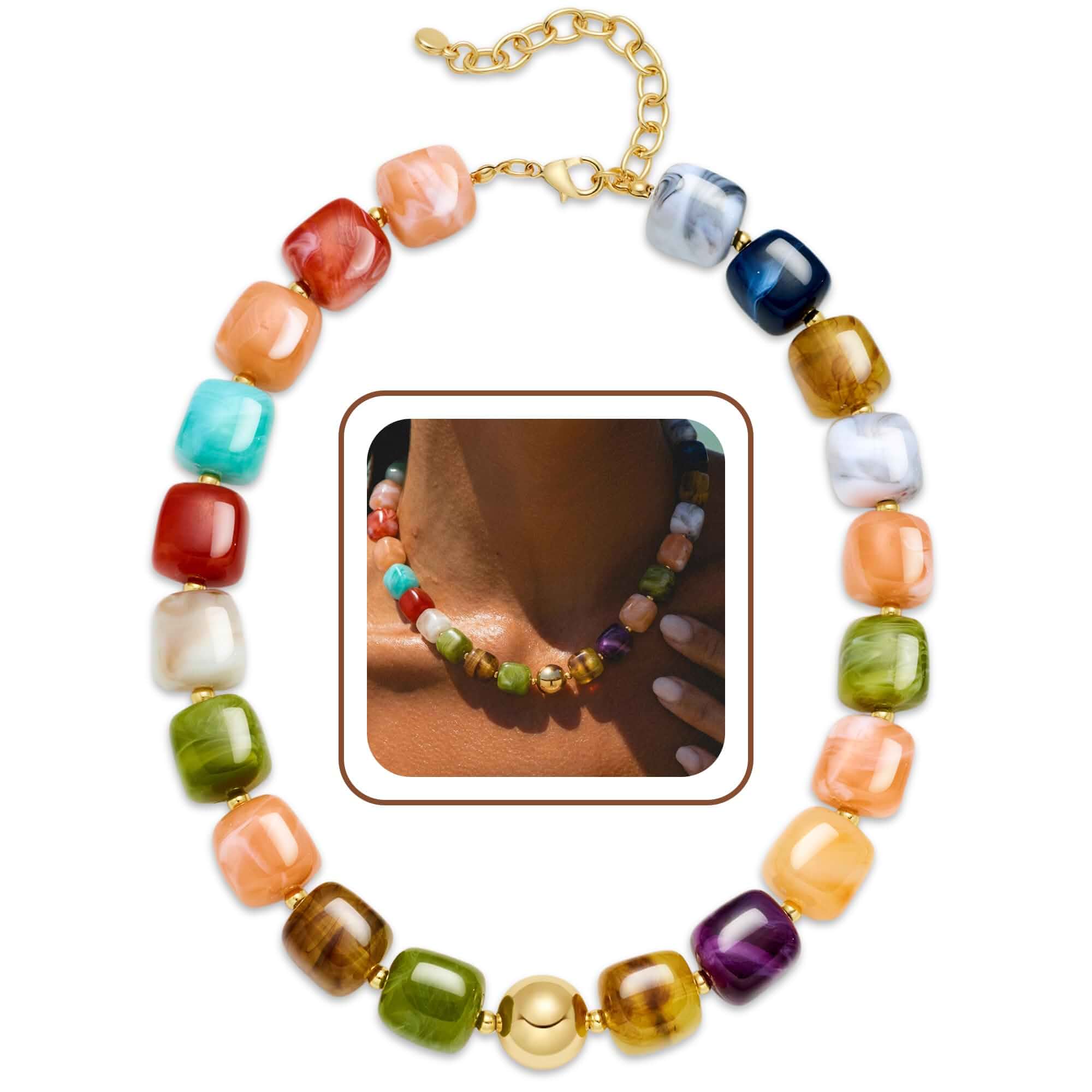 Colorful Chunky Beaded Necklace for Women Trendy Summer Jewelry Statement Big Large Resin Bead Bubble Choker Necklaces Boho Charm Fashion Jewelry