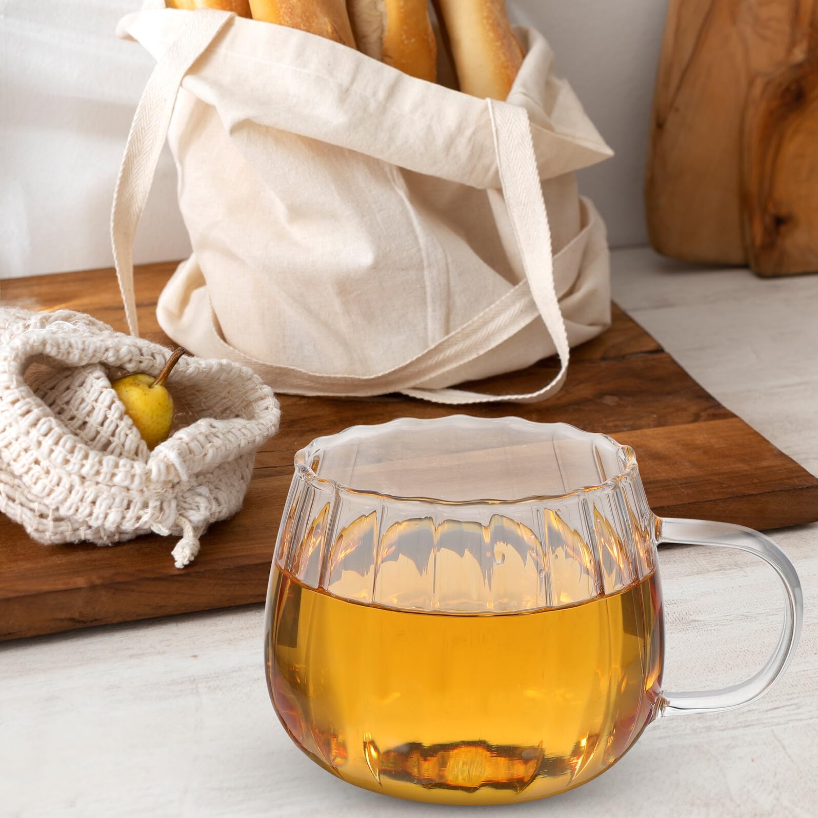 IMIKEYA Set 2 Pezzi Tazze da Caffè Trasparenti in Vetro 400ml con Manico Bordi Lisci Design Raffinato per Colazione e Bevande Calde
