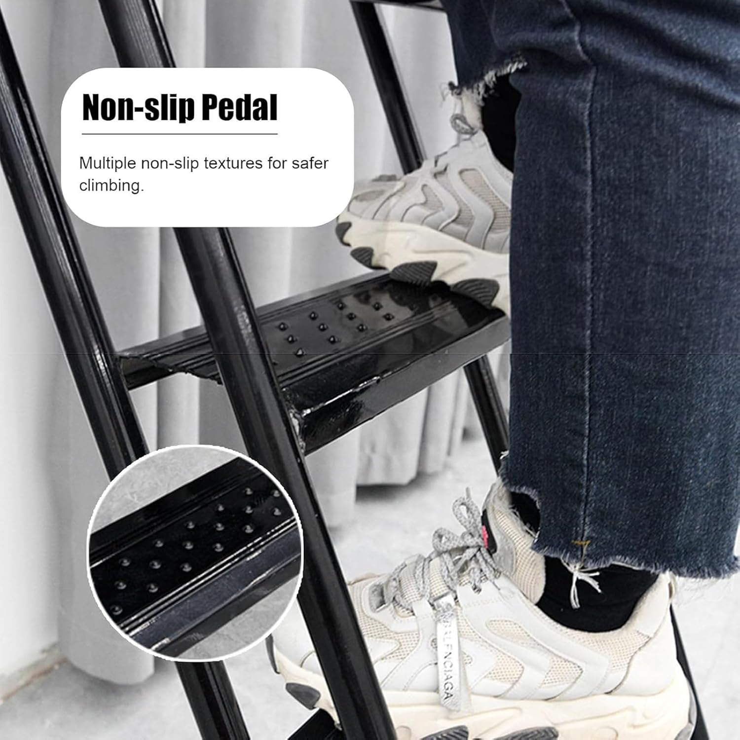 Steels Egress Attic Ladder with Handrails, Step Ladder with Handrails Hooks, Indoor ＆ Outdoor Wall Hanging Window Well Escape Ladder, Garage/Roof/Loft Straight Ladder(4 Step 125 cm (49 1/4"))