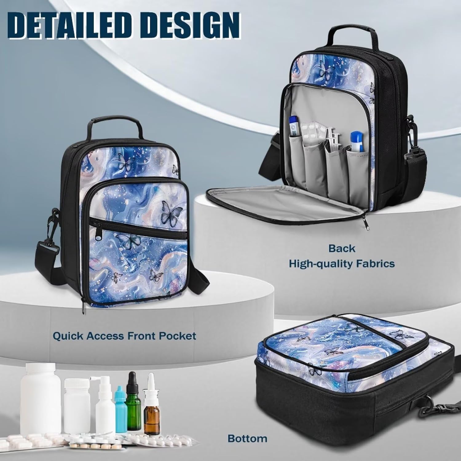 Marble Diabetic Supplies Bag for Glucose Meter Medication Insulin Pen Travel Case with Shoulder Strap Diabetes Travel Organizer Cases for Women