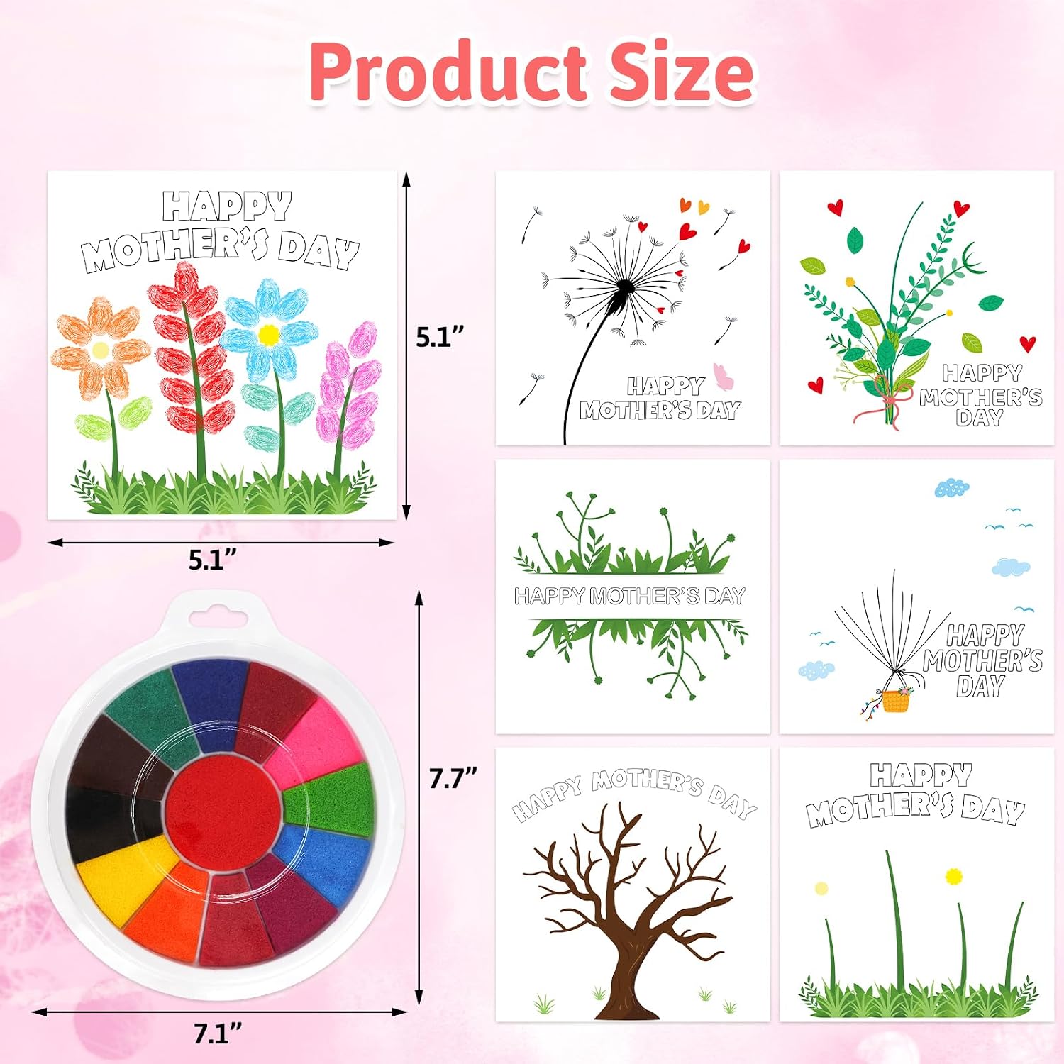 Fancy Land 12 Sets Mother’s Day Thumbprint Handprint Flower Card Making Kit DIY Kids Craft Kits with Ink Pads Greeting Cards Supplies for Mom Appreciation Gift Holiday Party Favors