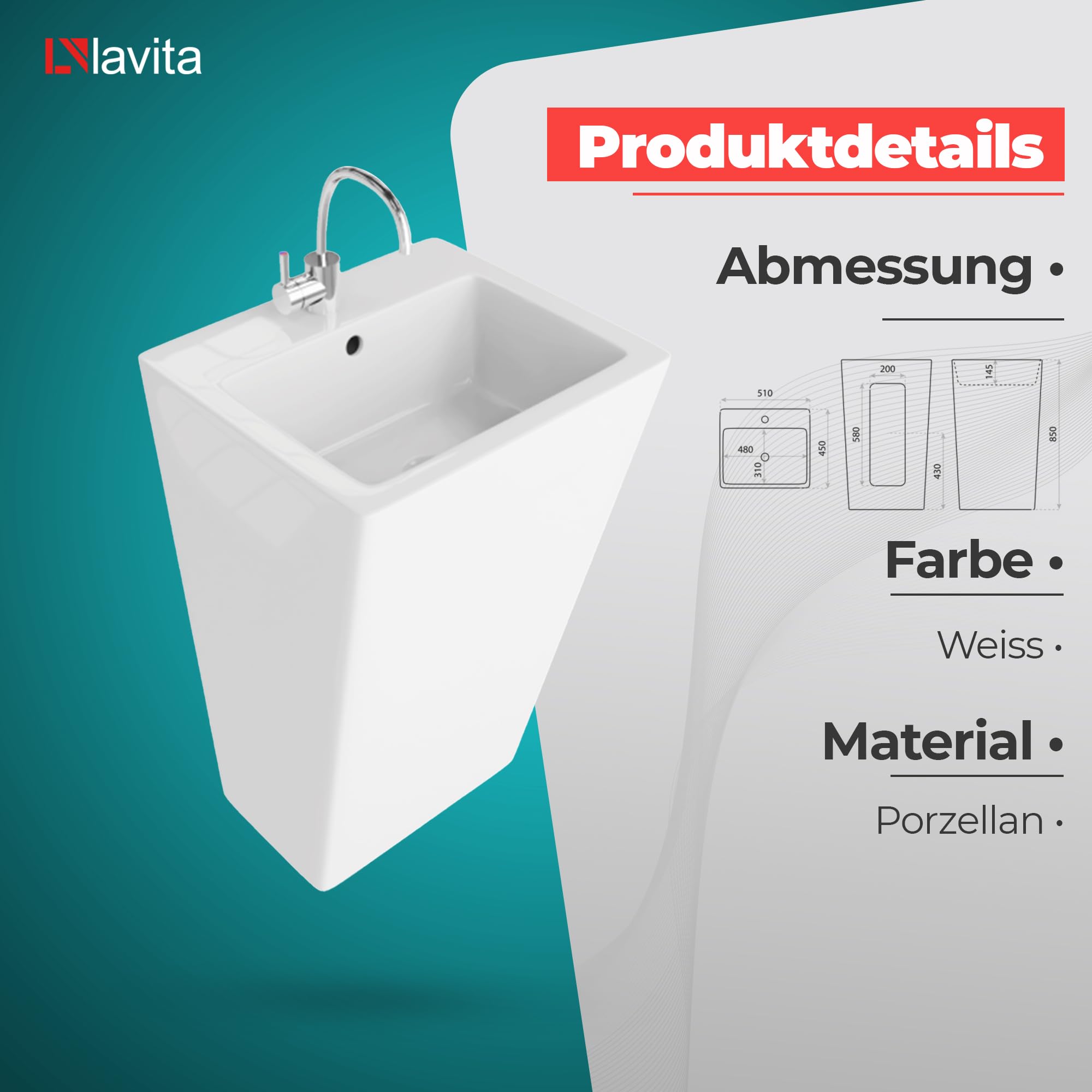 Lavita lavabo en céramique Blanc 50 cm 476476