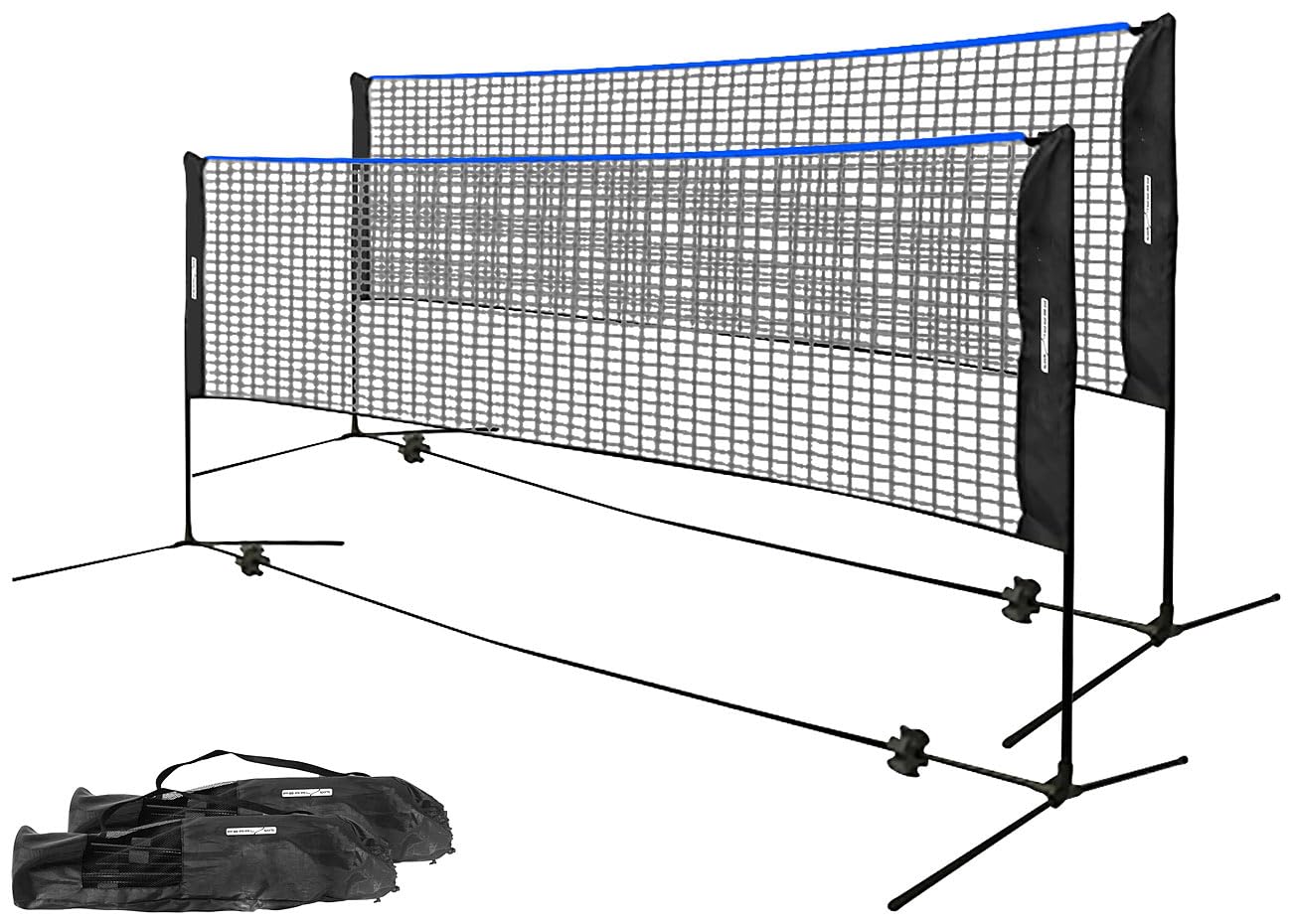 PEARL Sports Tennis-Volleyballnetze: 2er-Set Badminton- & Volleyballnetze mit Gestell, 3m, höhenverstellbar (Volleyball Nylonnetze, Volleyball-Trainingsnetze)
