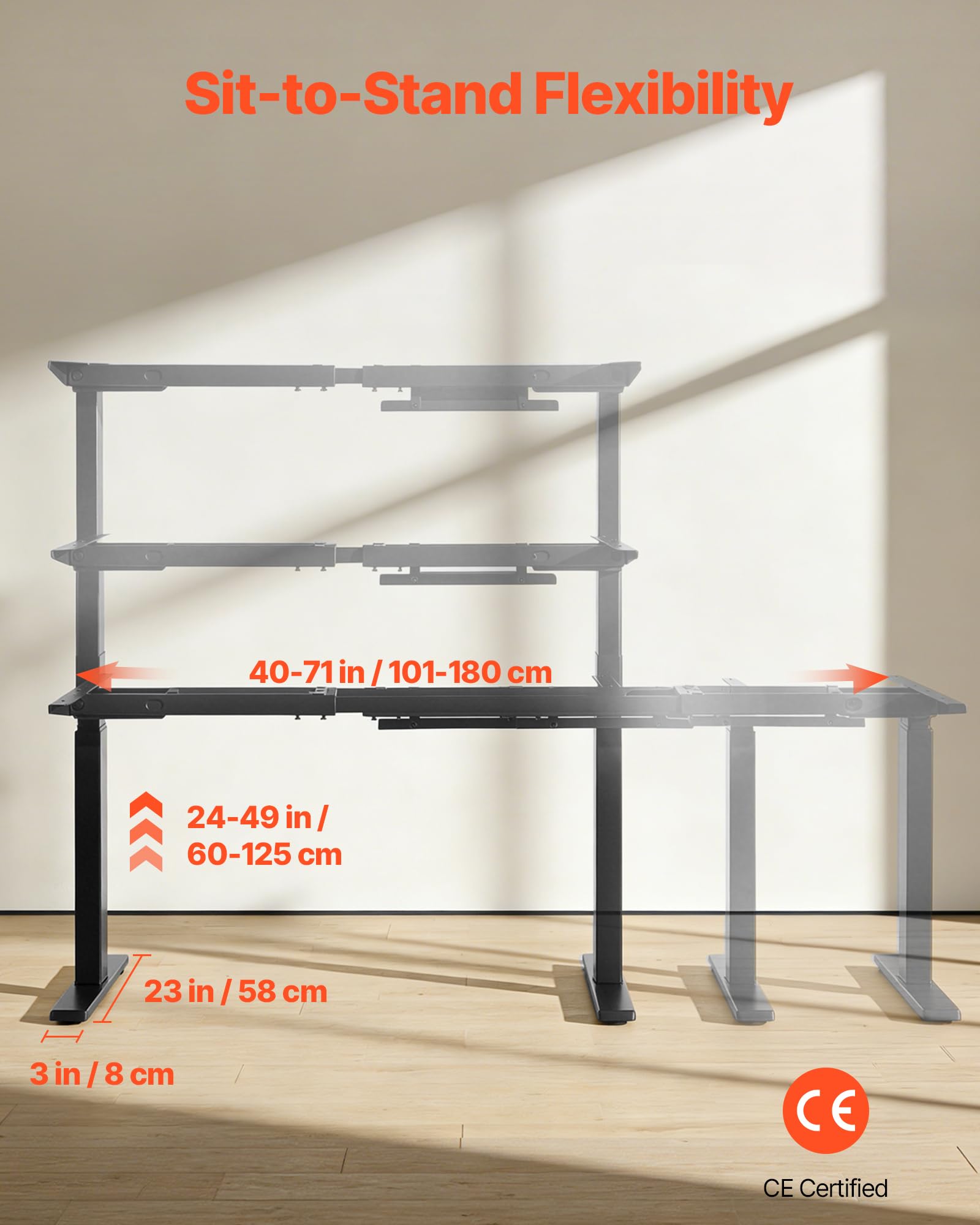 VEVOR Estructura de Mesa Elevable, Doble Motor, Altura Ajustable 60-125 cm Longitud 101-180 cm, Patas de Mesa con Control Inteligente, Marco de Escritorio Elevable Eléctrico para Oficina Hogar, Negro