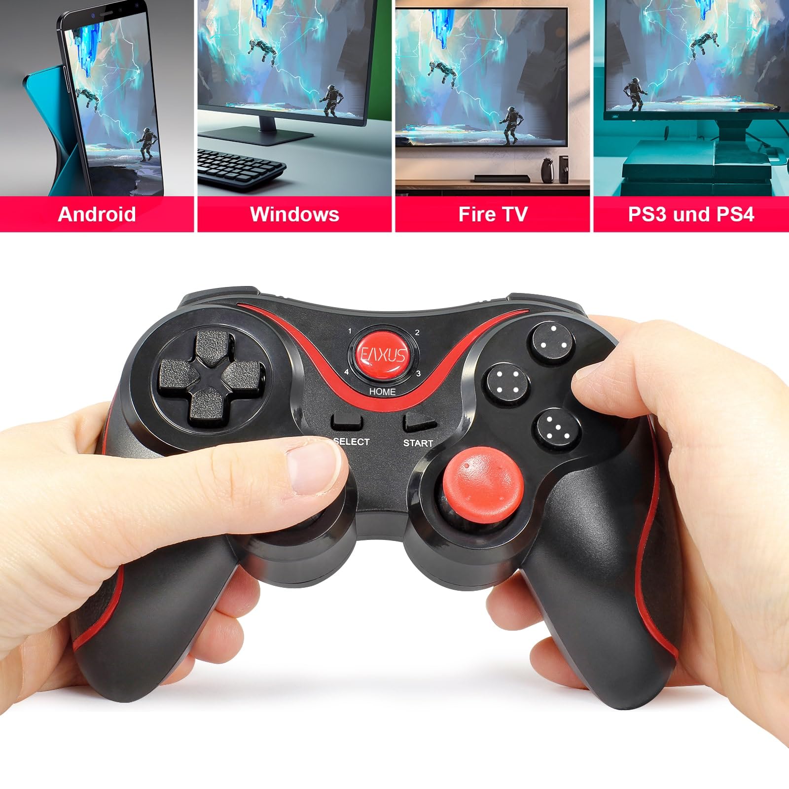Eaxus® Controller Bluetooth - Gamepad wireless adatto a Fire TV, telefono cellulare, smartphone, tablet, Google TV, VR, Cloud Gaming e Remote Play e PC