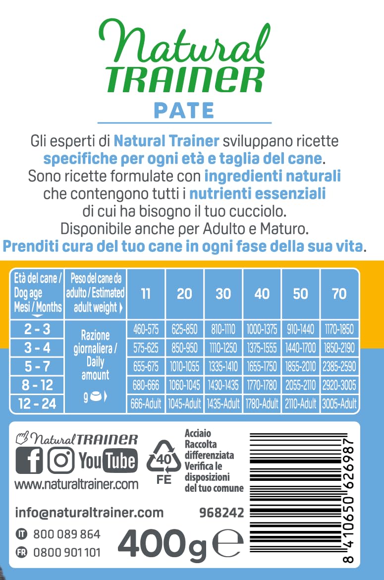 Natural Trainer Medium-Maxi Comida húmeda para Perros Puppy/Junior – Paté con Pollo 12 x 400 g