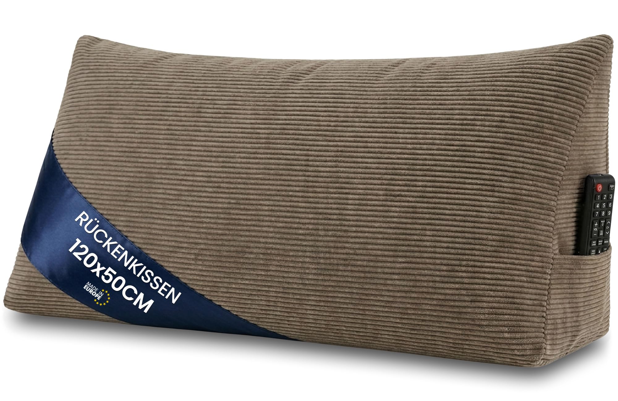 Amazinggirl Keilkissen Rückenkissen Cordstoff 120 cm breit - Lesekissen für Bett Sofa und Couch Sofakissen groß Wandkissen Couchkissen Reading Pillow Stützkissen für Rückenlehne B Braun