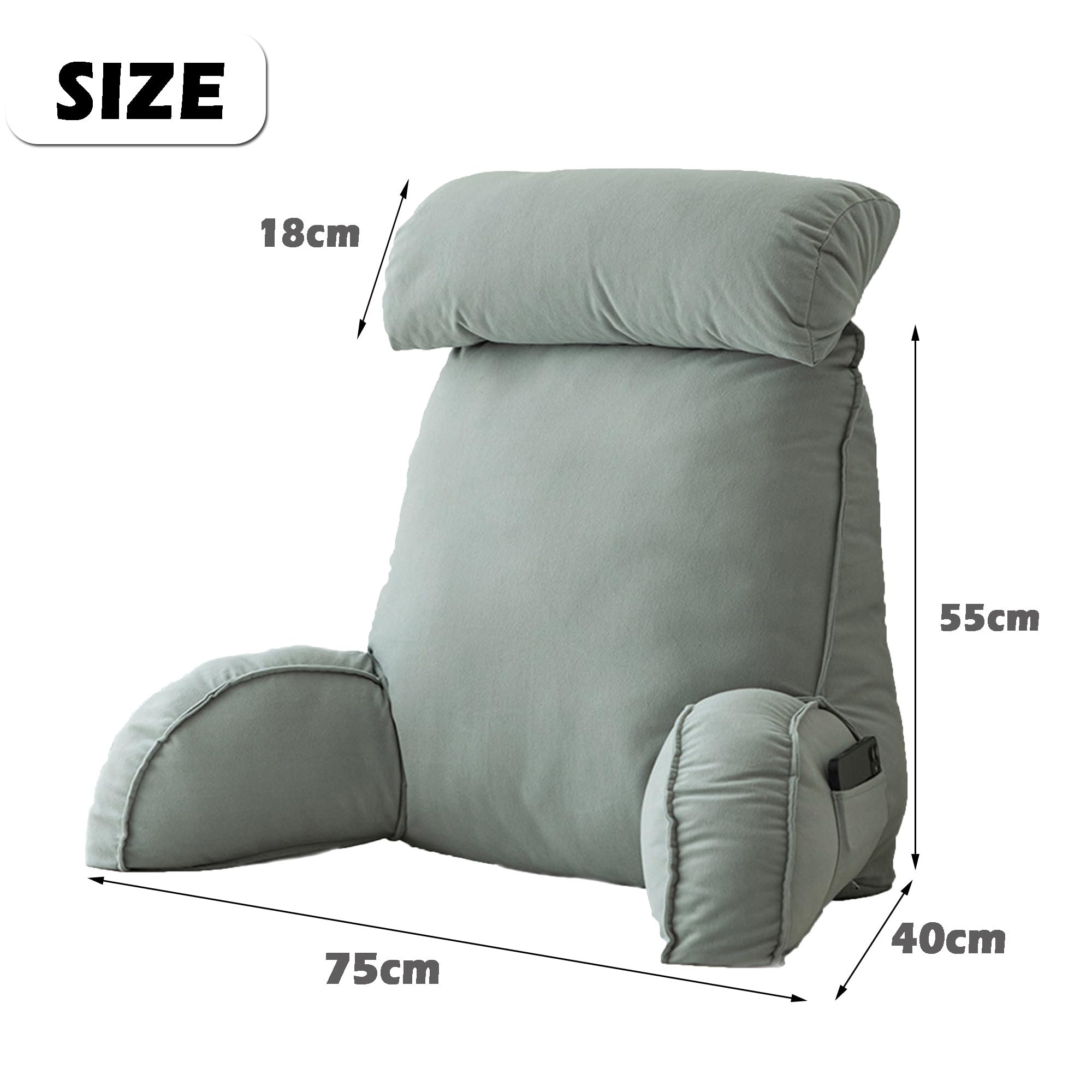 XANAYXWJ Cuscino da Lettura Grigio per Divano Letto Cuscino per bracciolo Schienale con Supporto Lombare 75x40x55 cm ergonomico per Comfort e Relax