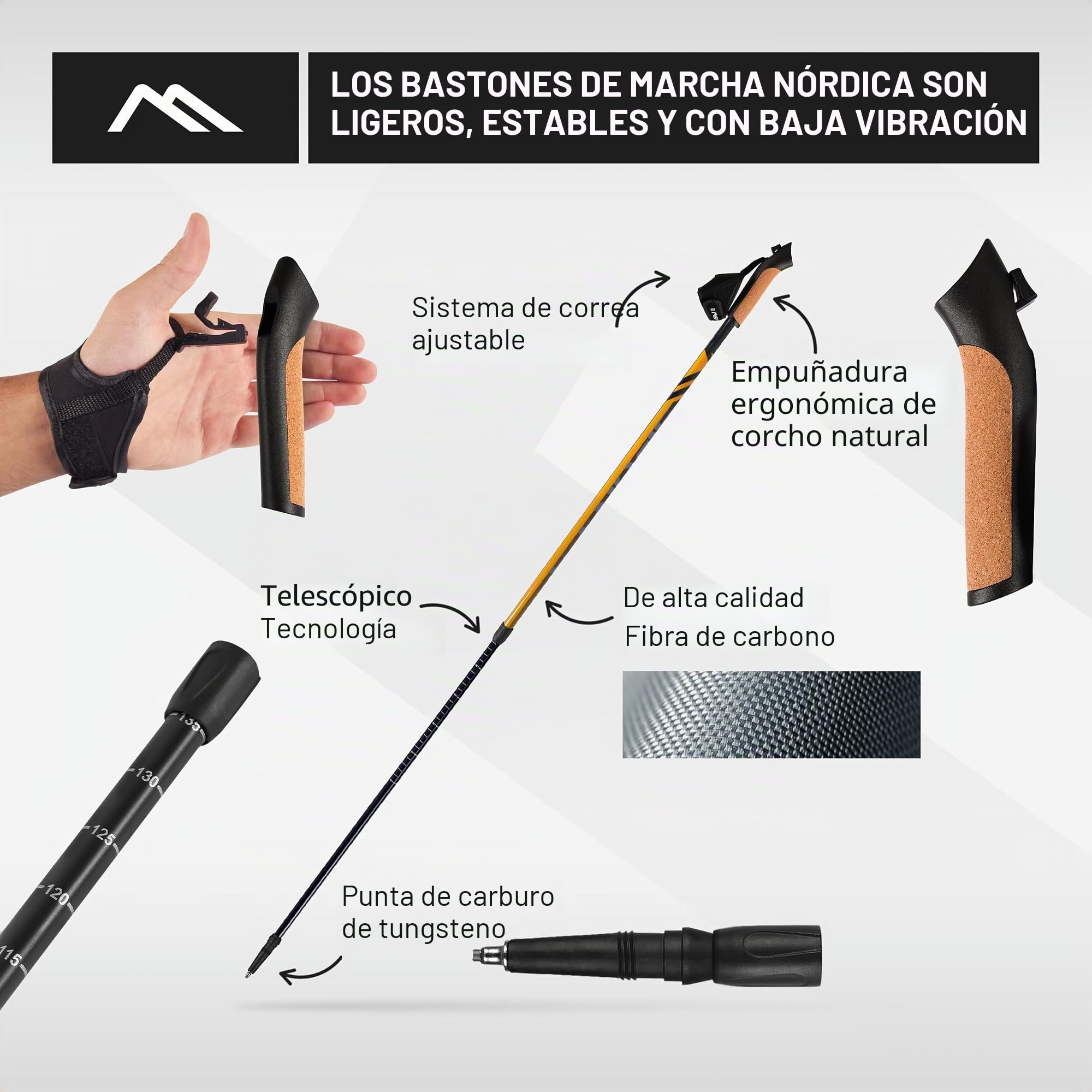 Bastones Marcha nórdica de Carbono - Ultra Ligeros - seleccionables con Bolsa