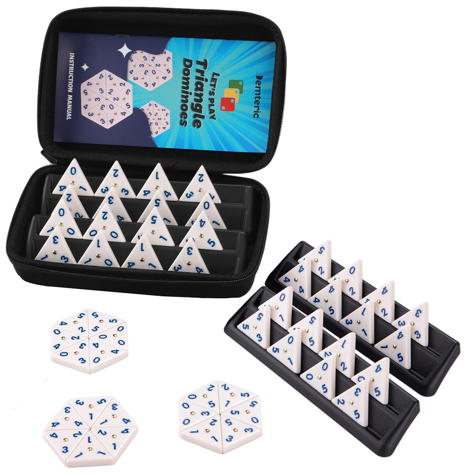 Photo 1 of Demteric Triangle Dominoes Game, 56 Tiles, 4 Holders, 2-4 Players