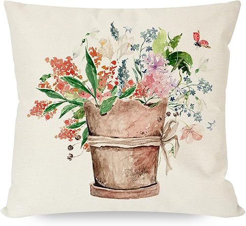 Miniatura 1 de PANDICORN Fundas de almohada de primavera de flores silvestres de 18 x 18 pulgadas, decoración de primavera y verano al aire libre, decoración de