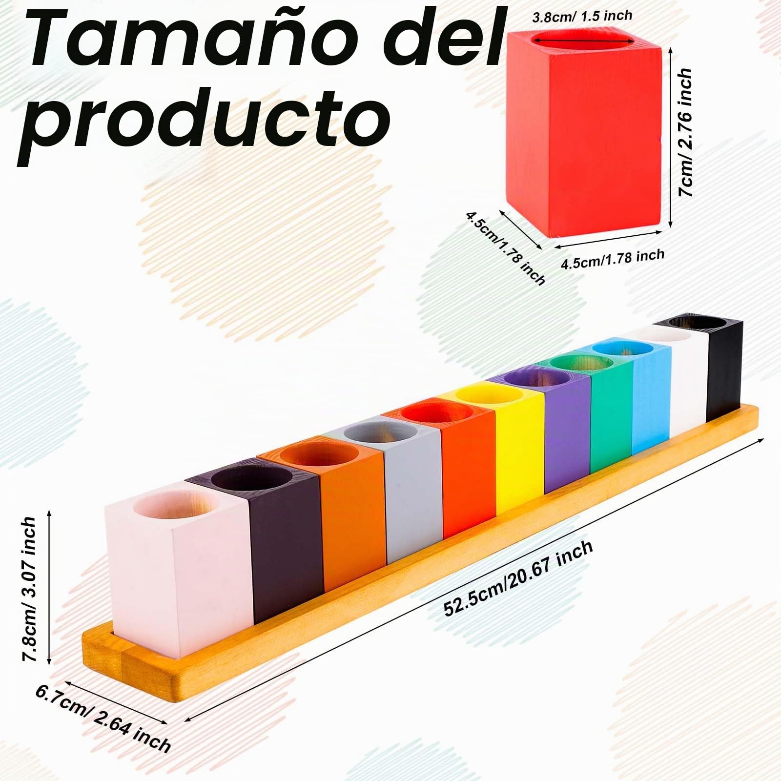 Portalápices de Madera de Colores, Portalápices Montessori Portalápices Madera Portalápices Infantil para el Aula 11 Tazas en un Soporte, Lápices de Colores no Incluidos