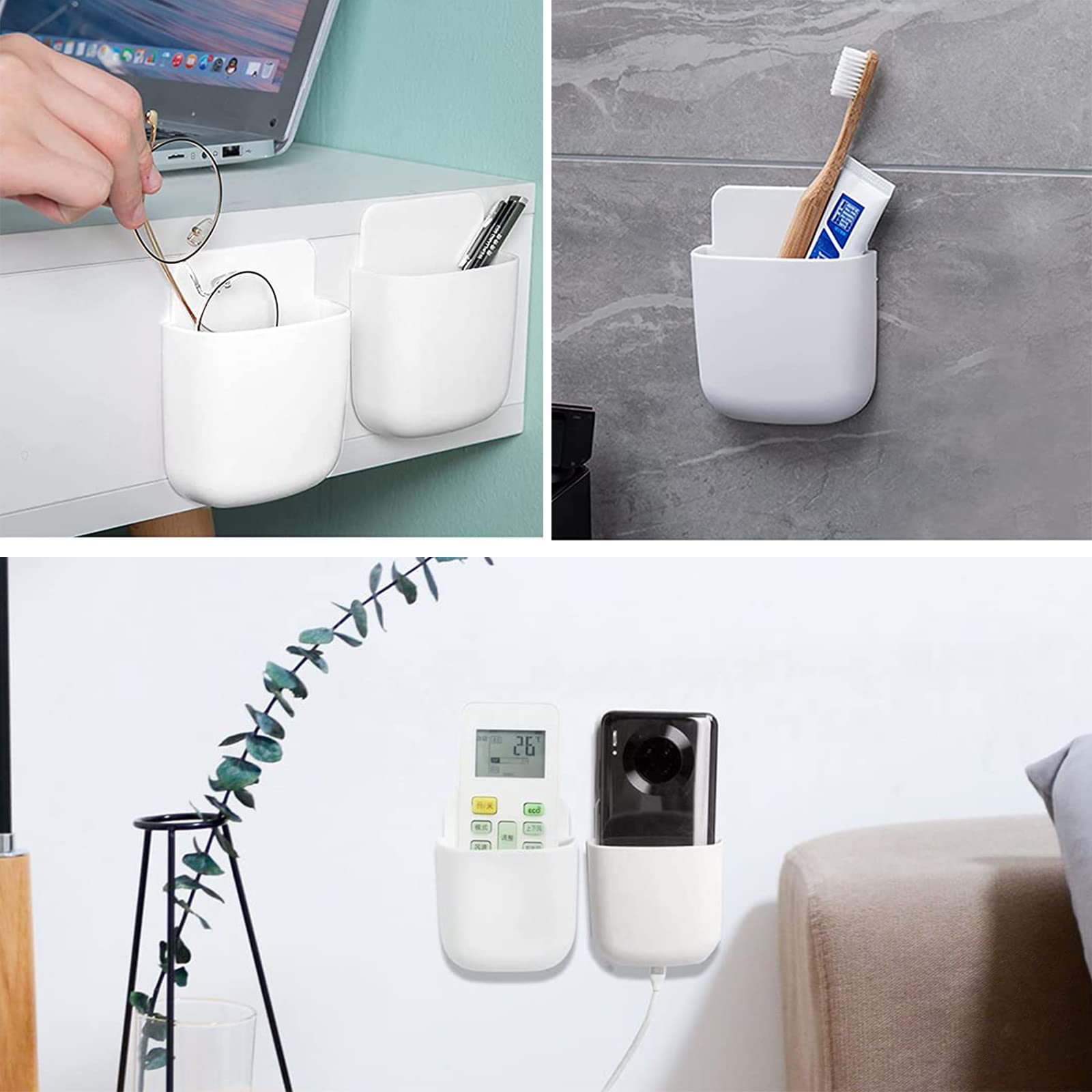 Support Mural Téléphone Sans Percer - Lot De 4 - Adhésif Fort - Compatible Toutes Surfaces Lisses - Multicolore