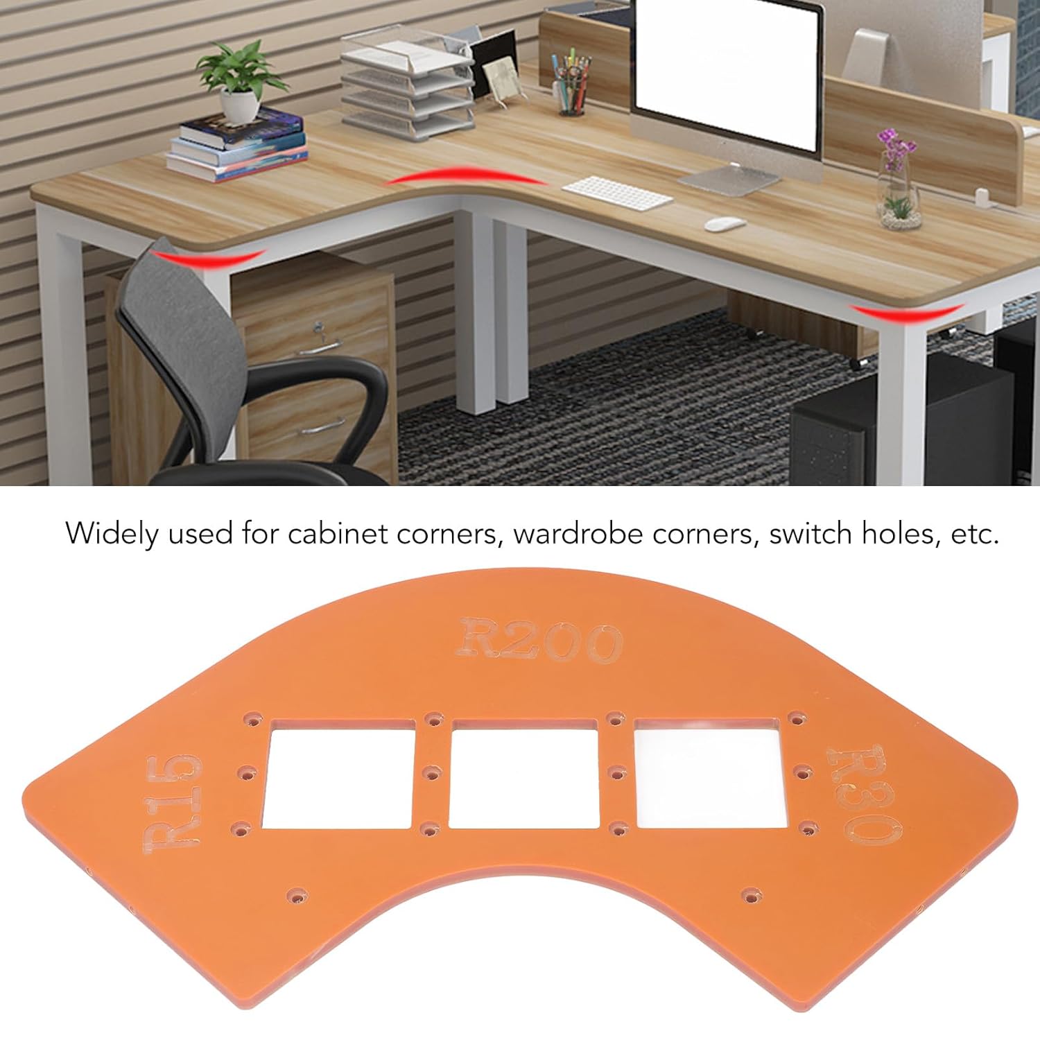 Adjustable Woodworking Router Template for Rounded Cabinet Corners with Multiple Radius Options R15 R30 R100 R200 Engineering Plastic