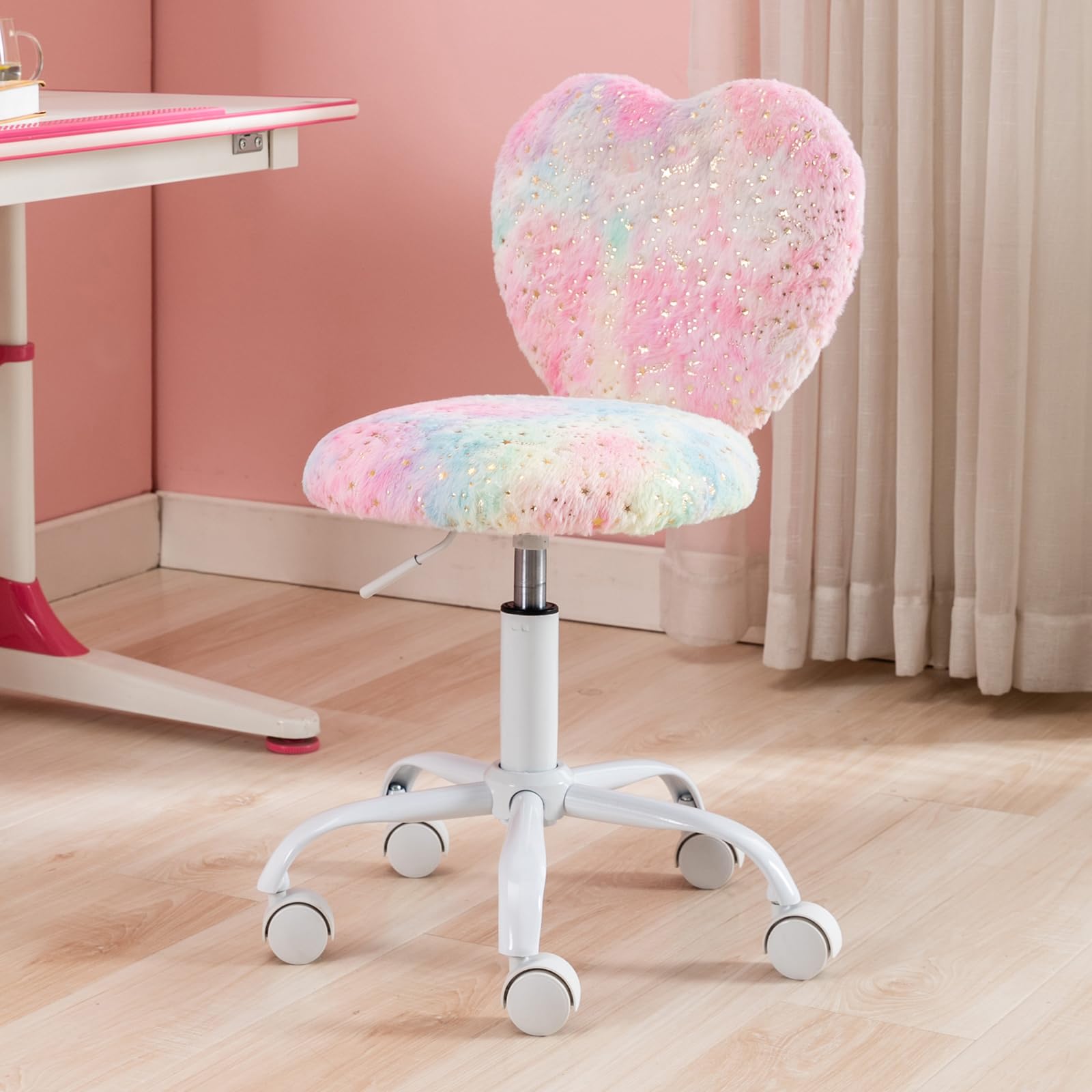 chairus Infantil Silla de Escritorio de Piel Sintética Altura Ajustable Niños Silla Estudio Giratoria con Respaldo en Forma de Corazón (Vistoso)