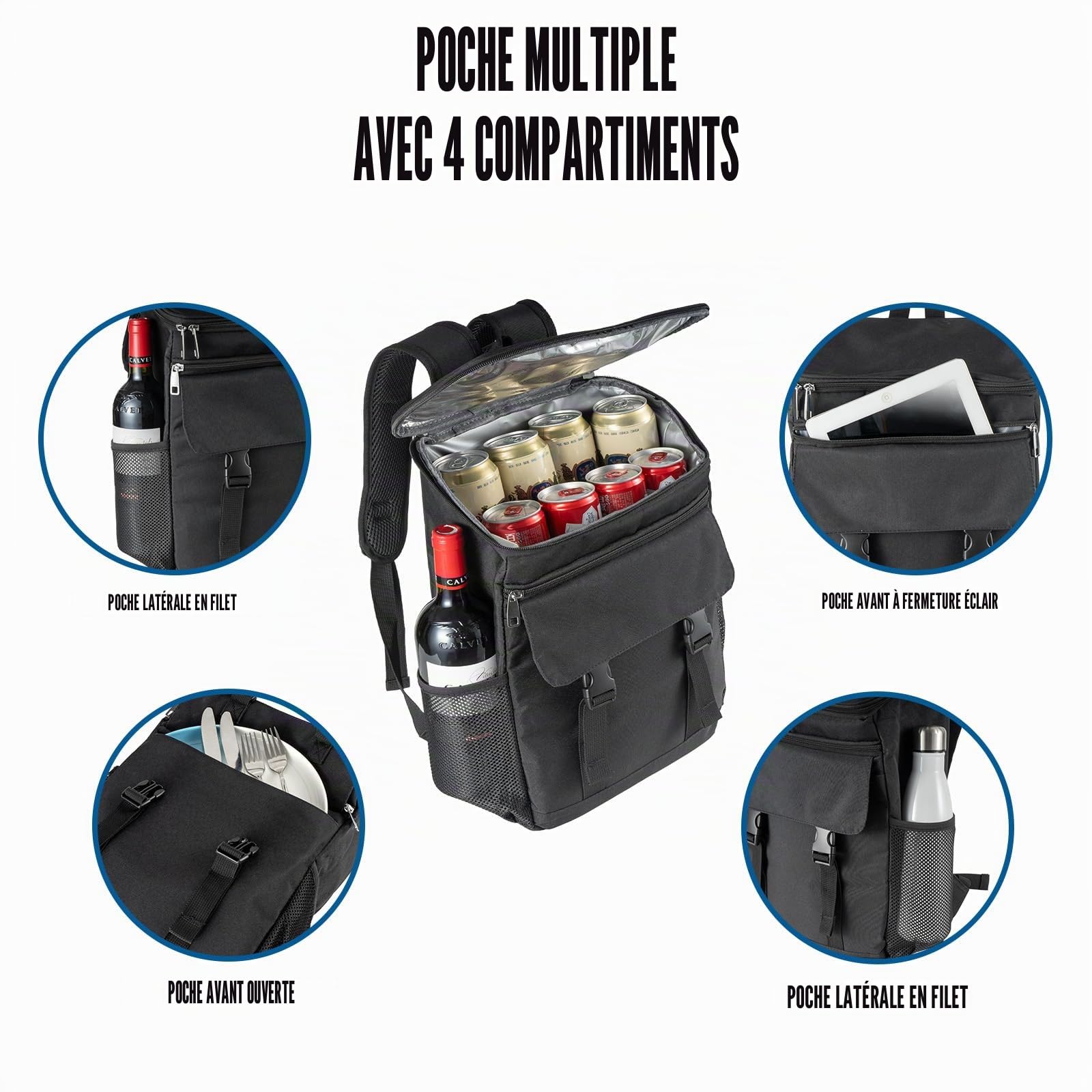Cretosou Sac à Dos Isotherme 30 L pour Pique-Nique, Sac à déjeuner isolé, boîtes isothermes à vin à parois Souples, pour Pique-Nique/Barbecue/Plage
