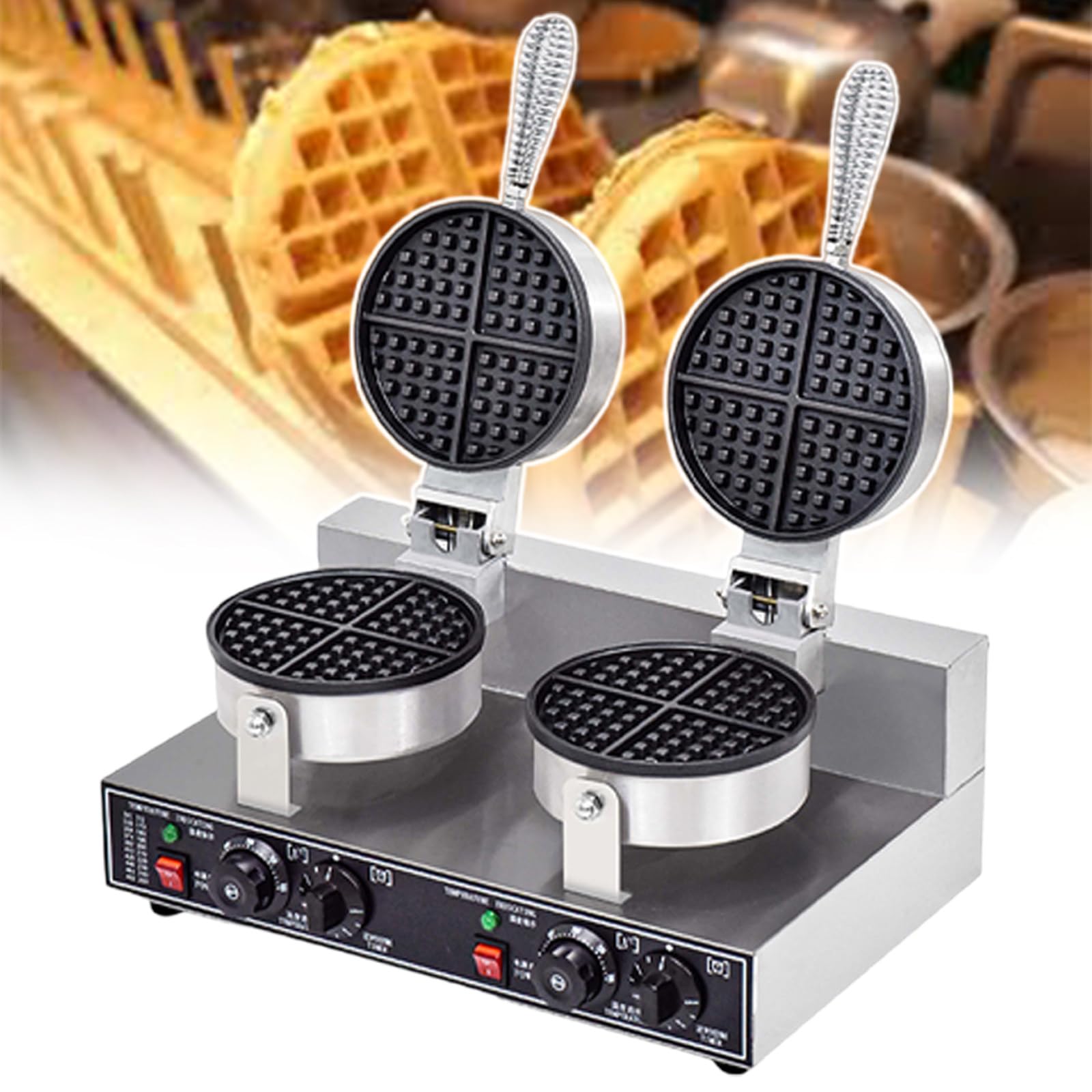 Elektryczna Gofrownica, 1200 W Komercyjna Gofrownica, Czas 0-5 Min I Kontrola Temperatury 50-300°C, Z Zestawem Narzędzi Do Robienia Gofrów, Do Piekarni, Snack Street,DoubleHead