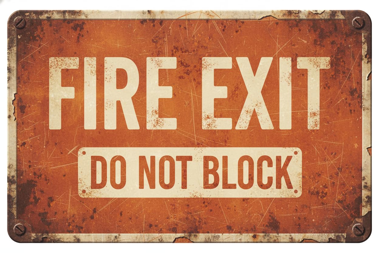 Wall Decor Safety Sign-fire Exit-do Not Block Metal Sign 8x12Inch Clear Signage For S, Fences Vintage Signs Aluminum Plates Printed