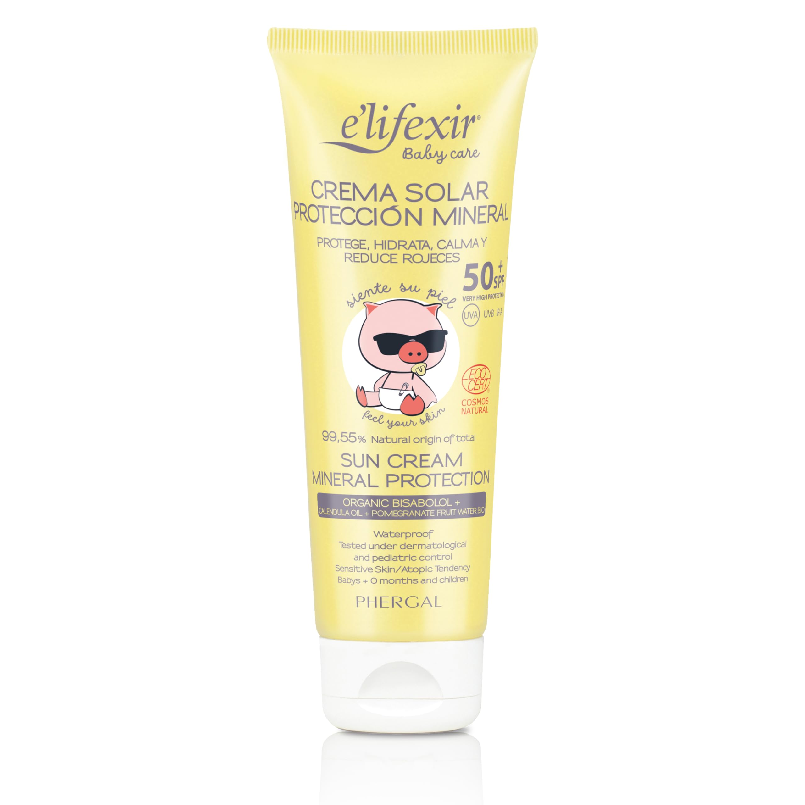 Elifexir Baby Care Crema Solar Mineral Niños y Bebés, Protector Solar UVA, UVB e IR-A SPF 50+, Filtros 100% Minerales, 99% Ingredientes Naturales, Resistente al Agua, Rostro y Cuerpo, 100 ml