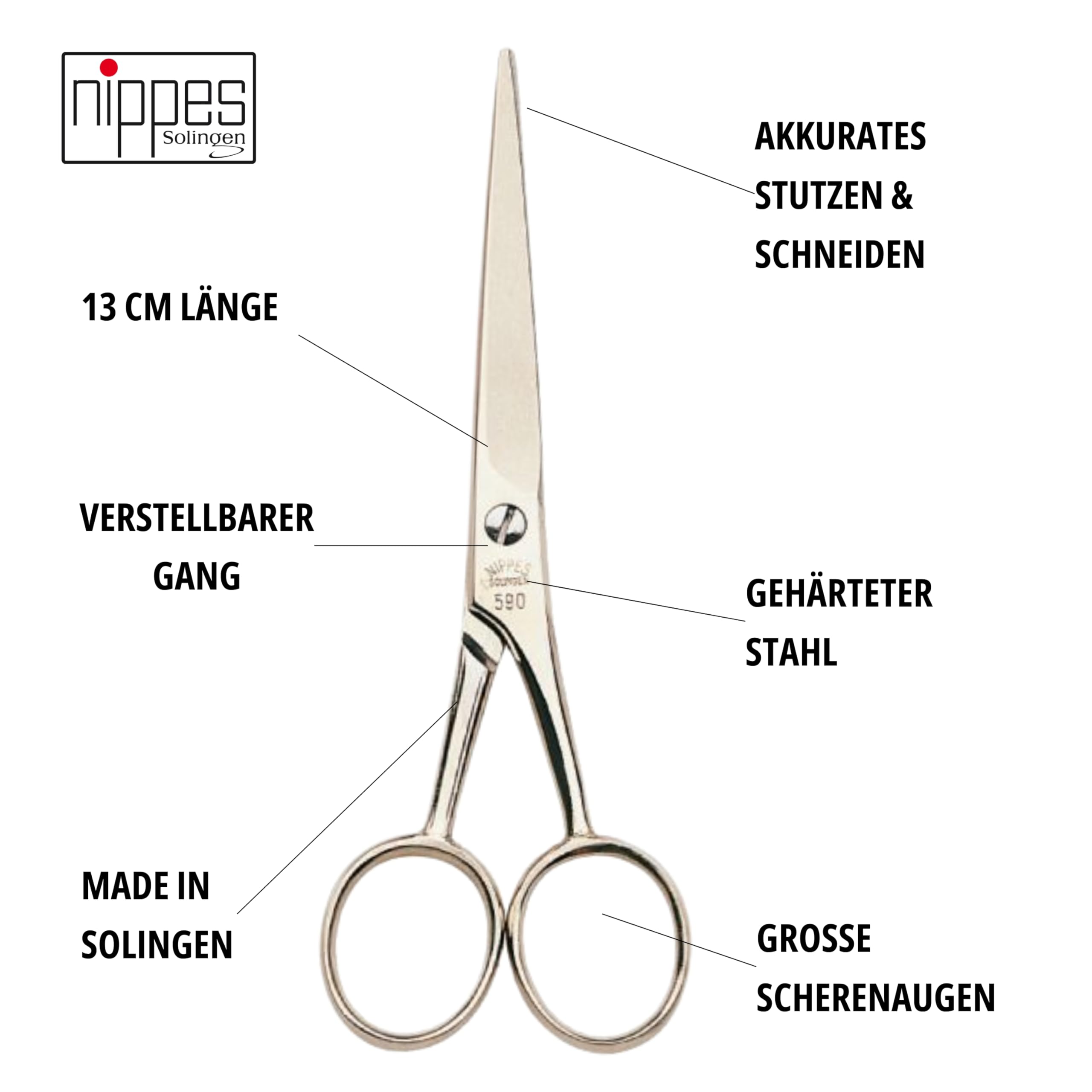 Nippes # 590 Beard Hair Scissors 13 cm Pack of 1 - Image 3