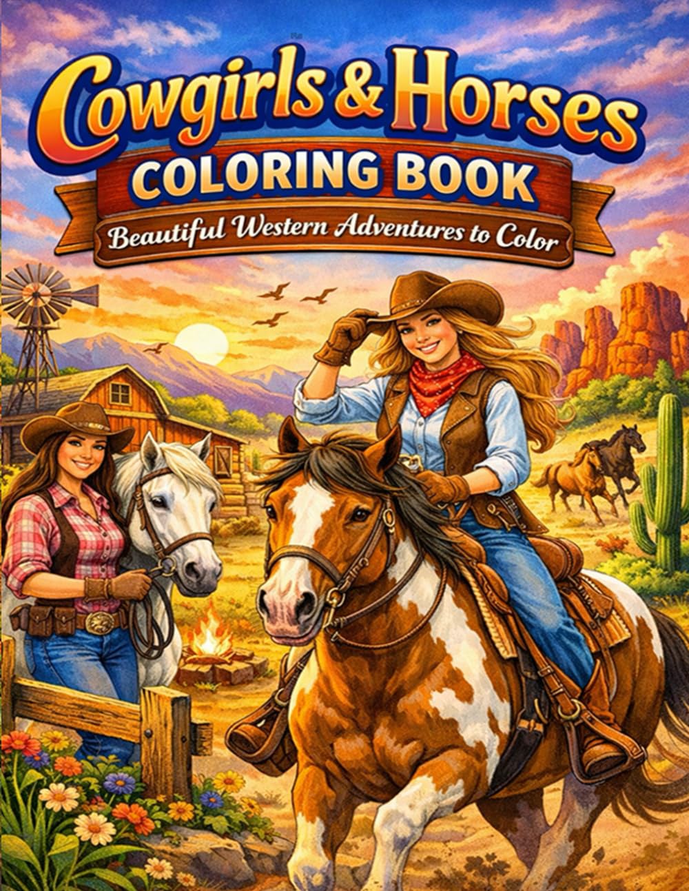 Cowgirls & Horses Coloring Book: Beautiful Western Adventures to Color