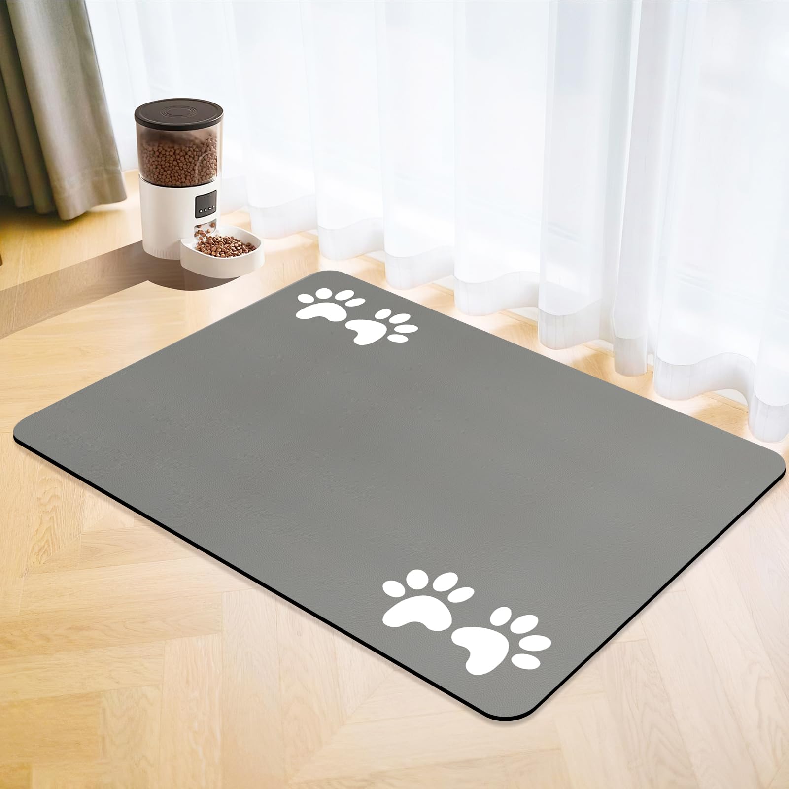 Pet Feeding Mat,Absorbent Dog Bowl Placemats, Dog Cat Feeding Mats for Food and Water Quick Dry Non Slip Waterproof Cat Dogs Food Bowl Mat (Grey, 50x70cm) โ image 1