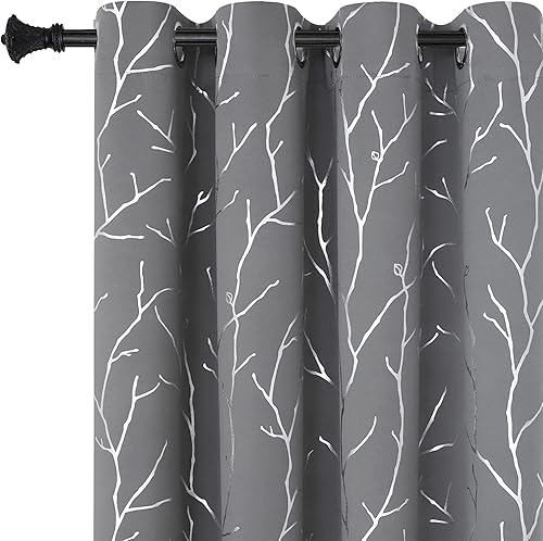 Miniatura 57 de BUHUA Cortinas opacas con estampado de hojas plateadas onduladas para sala de estar, cortinas de oscurecimiento con bloqueo de luz para dormitorio